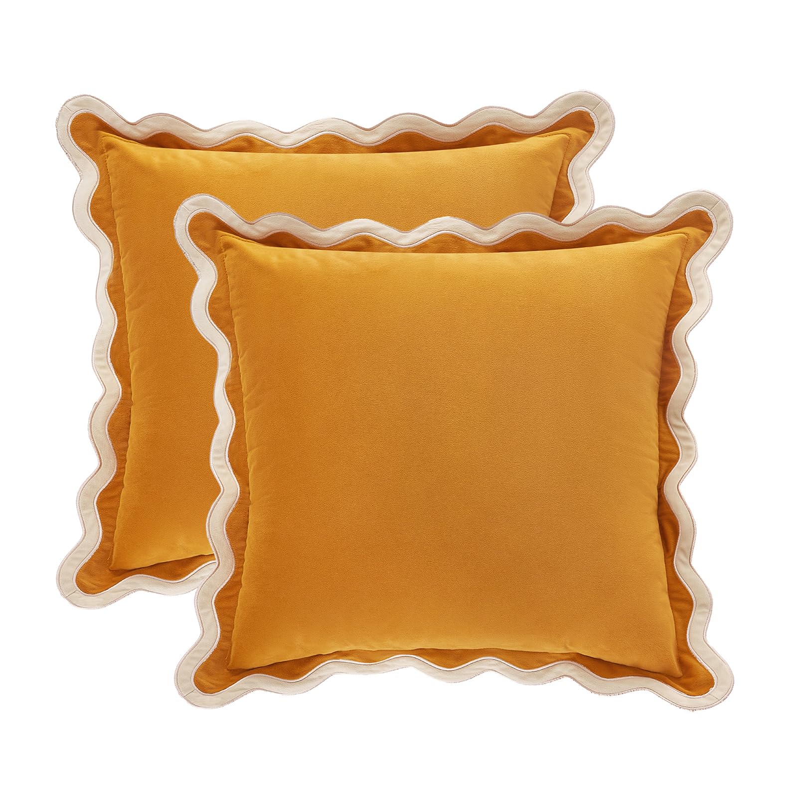 MONDAY MOOSE Decorative Throw Pillow Covers Cushion Cases, Set of 2 Soft Velvet Scalloped Wavy Edge Designs, Pillow Inserts Not Included (22x22 inch, Light Green/Light Blue)