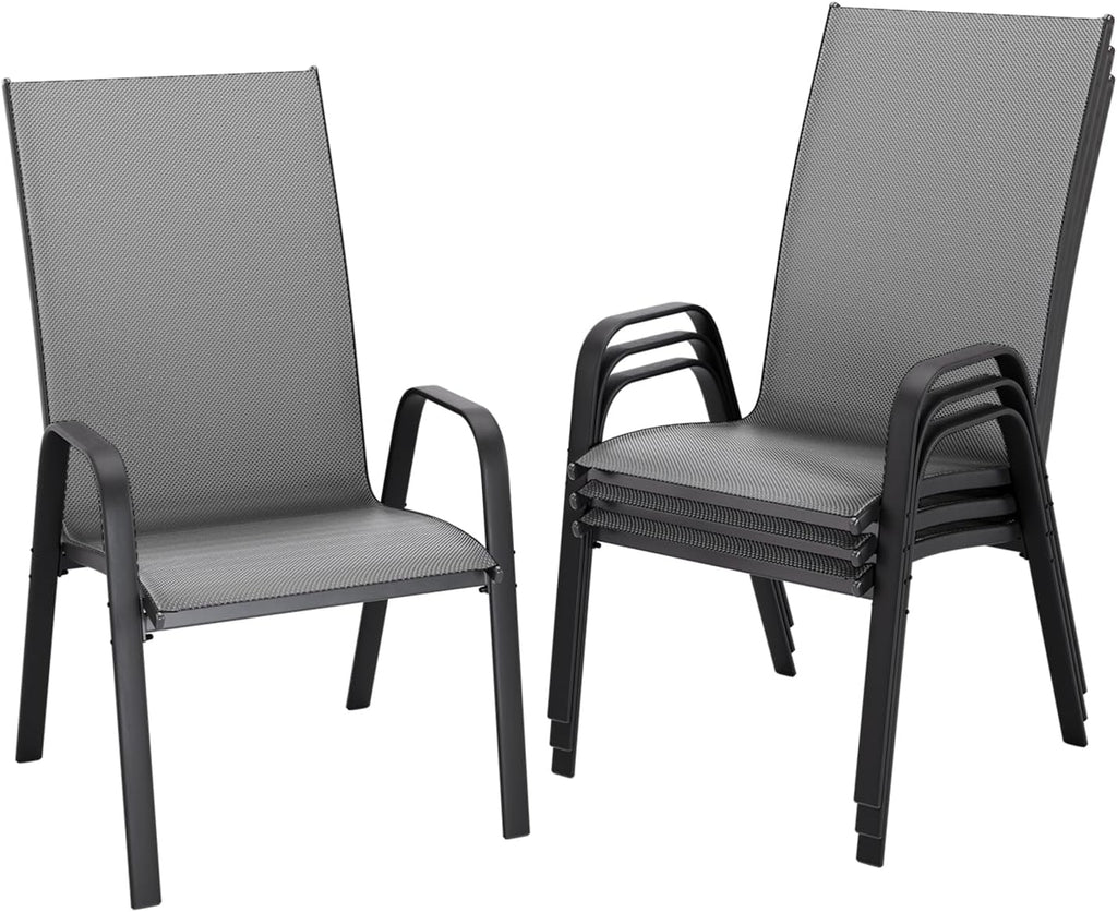 JEAREY Patio Dining Chairs Set of 4, Outdoor Stackable Dining Furniture Set, All Weather Dining Set for Lawn, Garden, Backyard, Poolside, Deep Gray