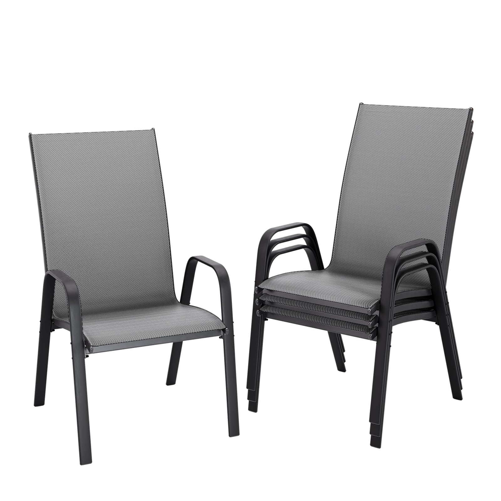 JEAREY Patio Dining Chairs Set of 4, Outdoor Stackable Dining Furniture Set, All Weather Dining Set for Lawn, Garden, Backyard, Poolside, Deep Gray