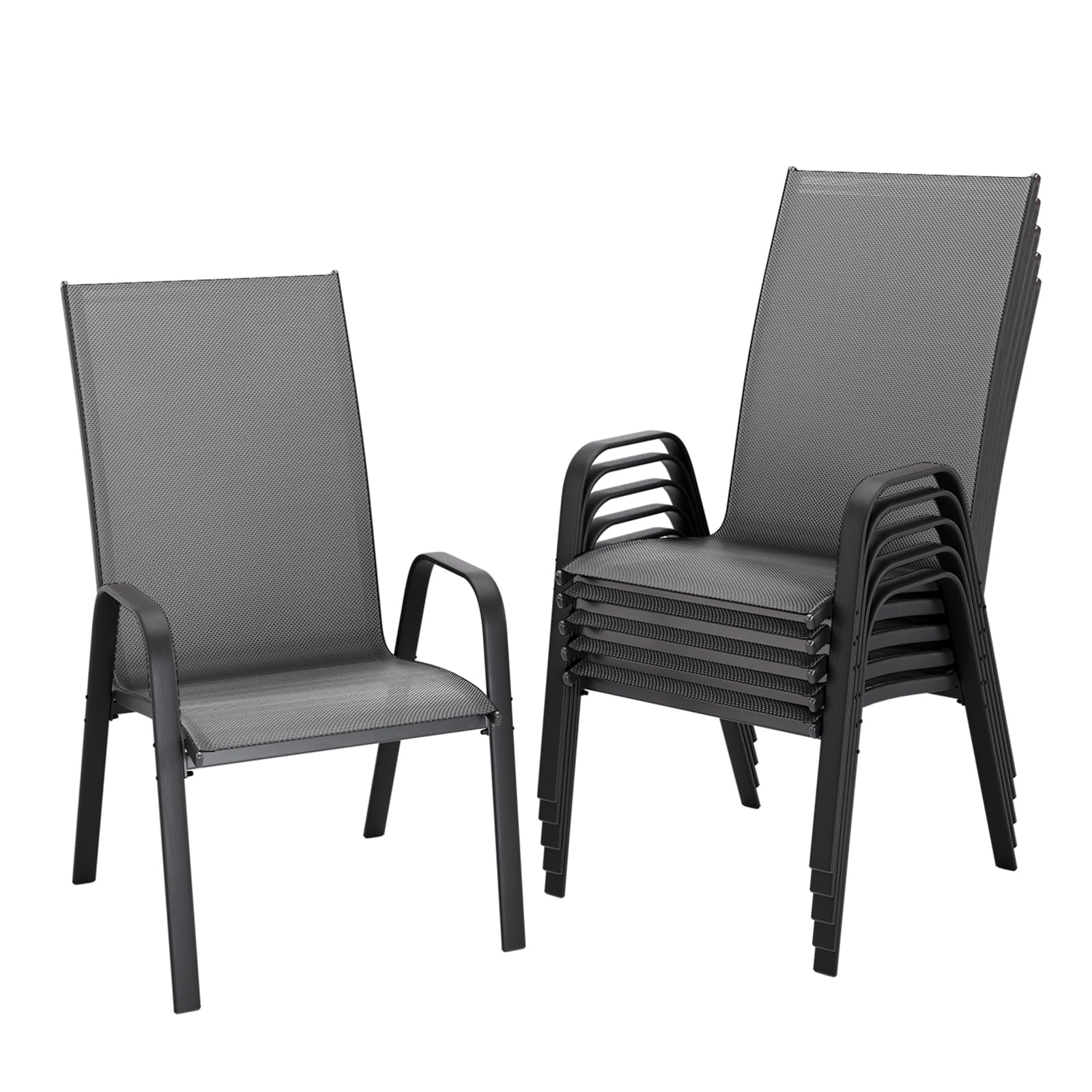 JEAREY Patio Dining Chairs Set of 4, Outdoor Stackable Dining Furniture Set, All Weather Dining Set for Lawn, Garden, Backyard, Poolside, Deep Gray