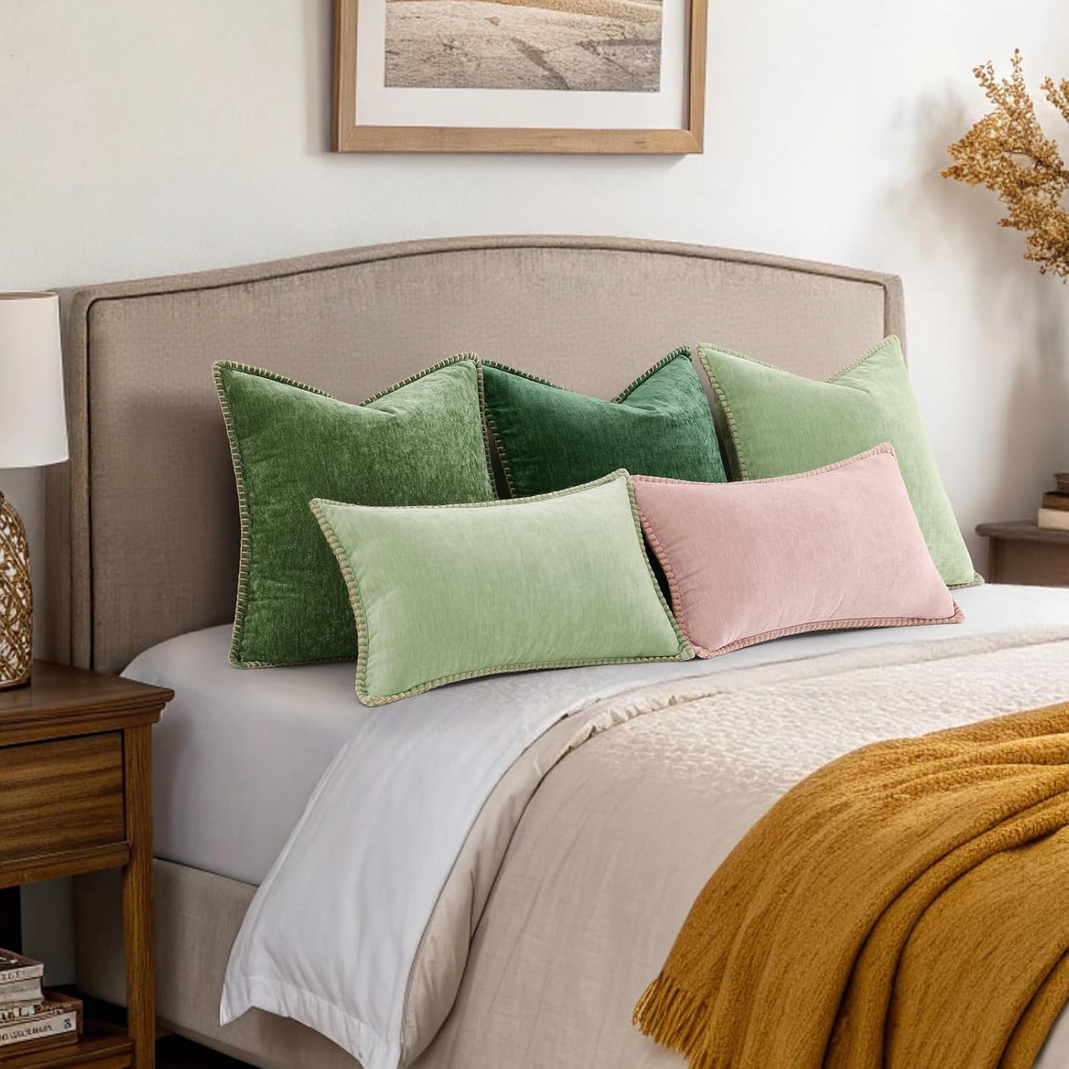 18x18 2-Pack Forest Green Chenille Pillow Covers, Stitched Edge
