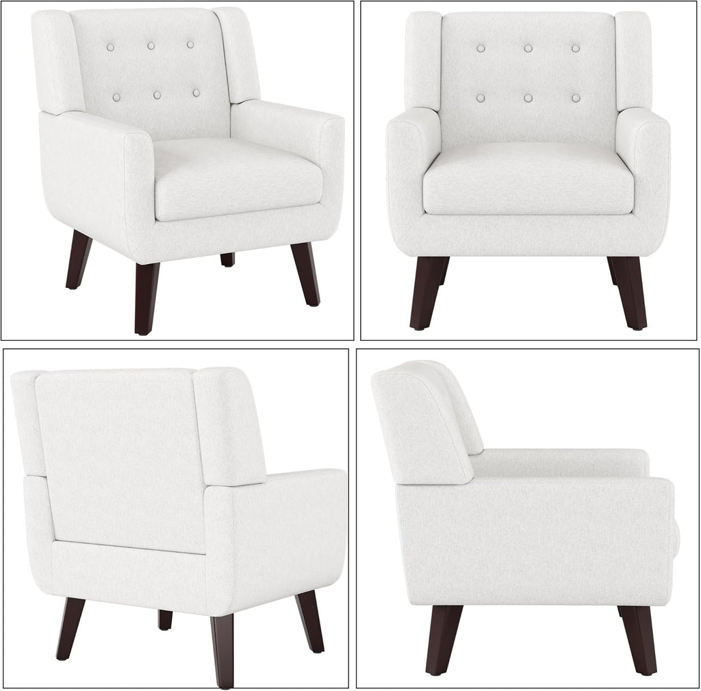 Linen Fabric Living Room Chairs, Accent Chair, Mid Century Modern Armchair for Living Room, Bedroom Button Tufted Upholstered Comfy Reading Sofas,Vanity Chair (2, Beige)
