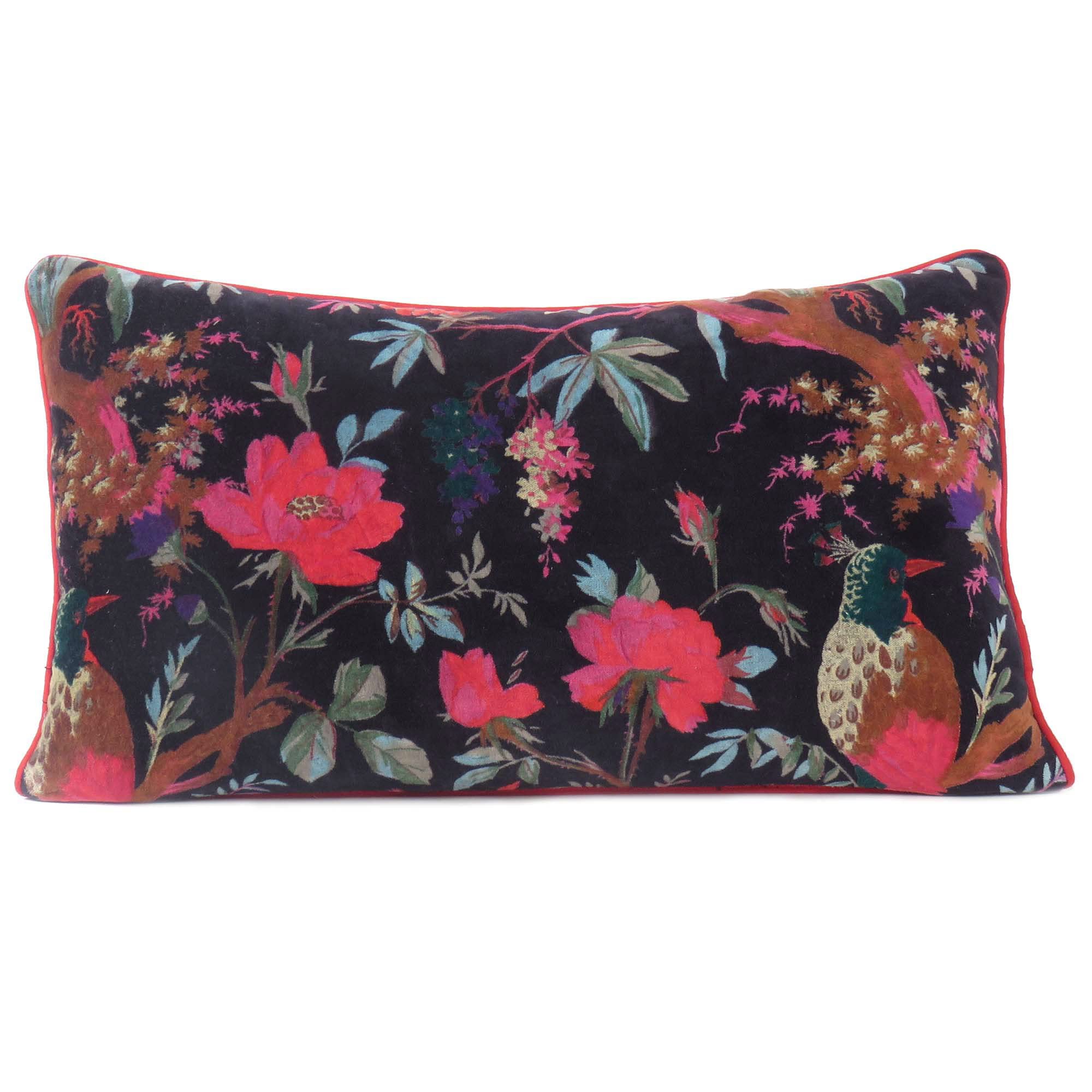 24x24 inch Burgundy Red Velvet Floral Flower Bird Throw Pillow Sofa Cushion Cover Case Couch Bohemian Accent Colorful Boho Chic Indian Handmade Cover Only