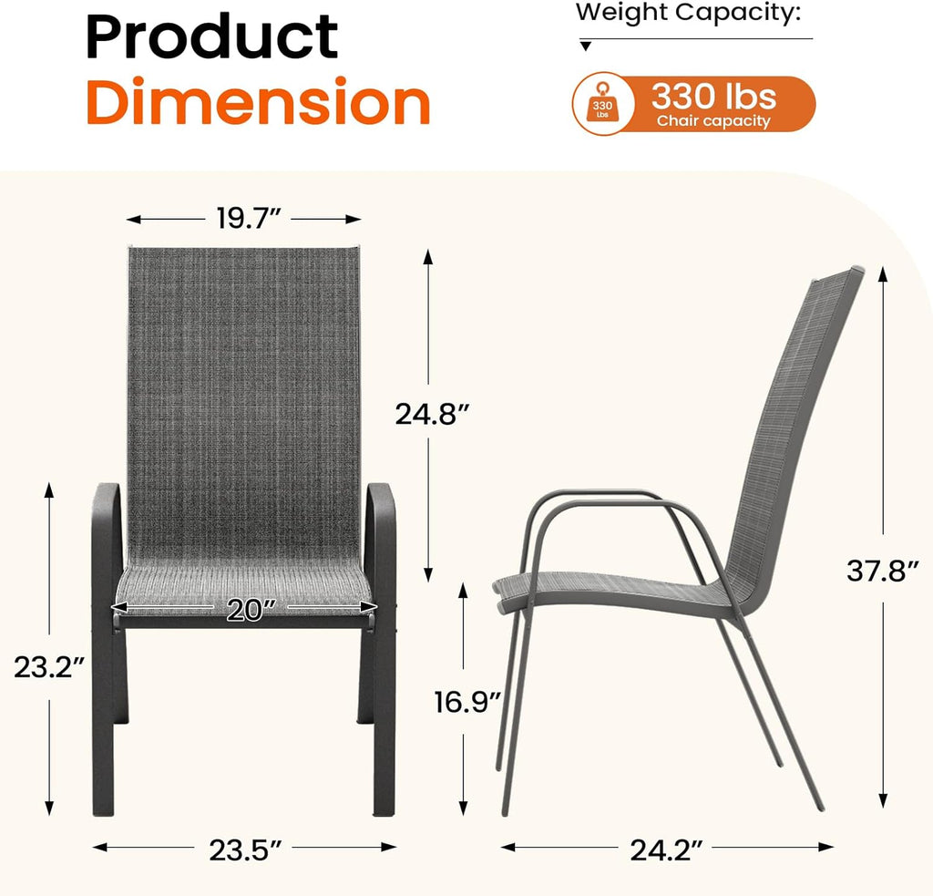 JEAREY Patio Dining Chairs Set of 4, Outdoor Stackable Dining Furniture Set, All Weather Dining Set for Lawn, Garden, Backyard, Poolside, Deep Gray