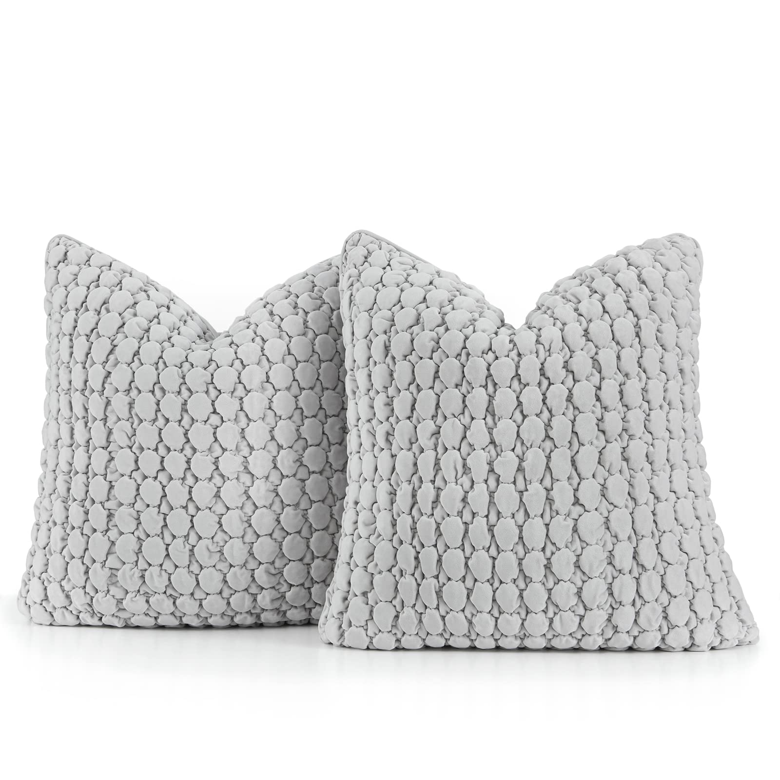 Pillow Covers 24x24 Set of 2 Velvet Euro Shams Decorative Farmhouse Pillowcases Boho Square Cushion Covers Soft Bubble Texture for Couch Sofa Bed Bedroom Car Living Room,Blue