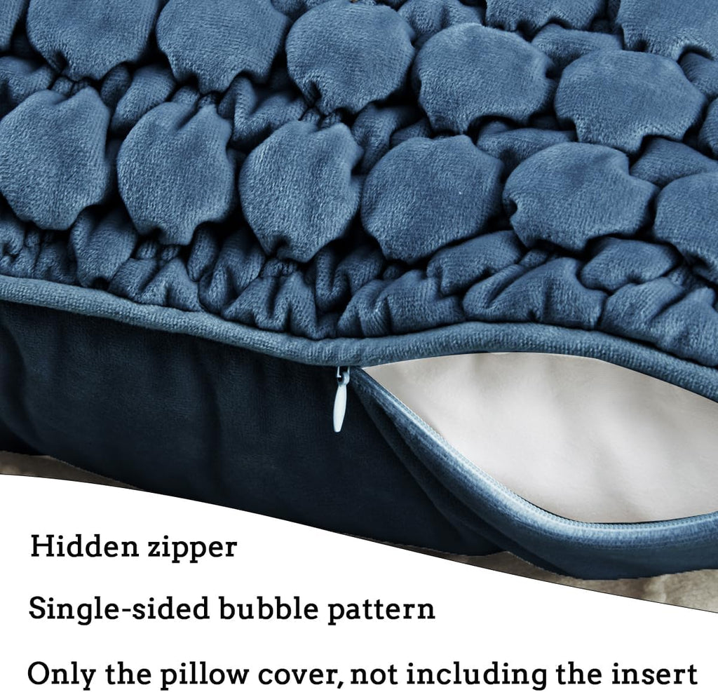 Pillow Covers 24x24 Set of 2 Velvet Euro Shams Decorative Farmhouse Pillowcases Boho Square Cushion Covers Soft Bubble Texture for Couch Sofa Bed Bedroom Car Living Room,Blue