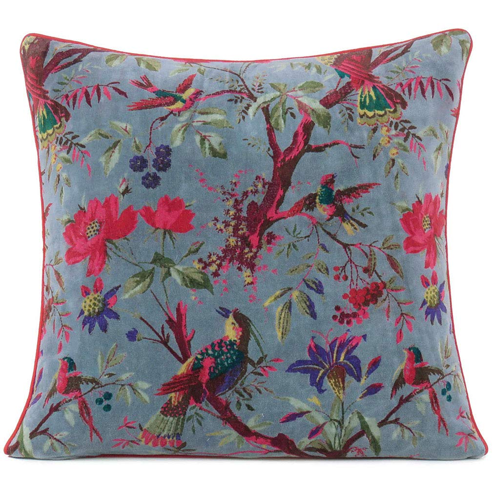 24x24 inch Burgundy Red Velvet Floral Flower Bird Throw Pillow Sofa Cushion Cover Case Couch Bohemian Accent Colorful Boho Chic Indian Handmade Cover Only