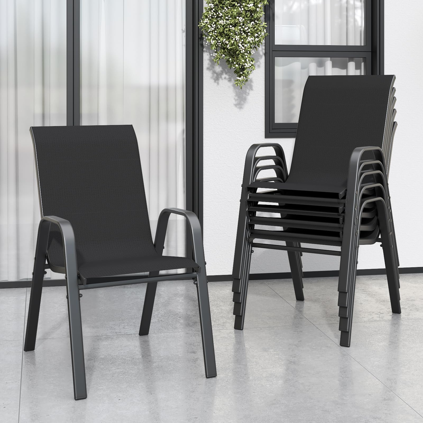 Patio Chairs Set of 6, Stackable Outdoor Dining Chairs for All Weather Textilene Fabric & Metal Frame, Outdoor Chairs Set for Backyard Deck Garden