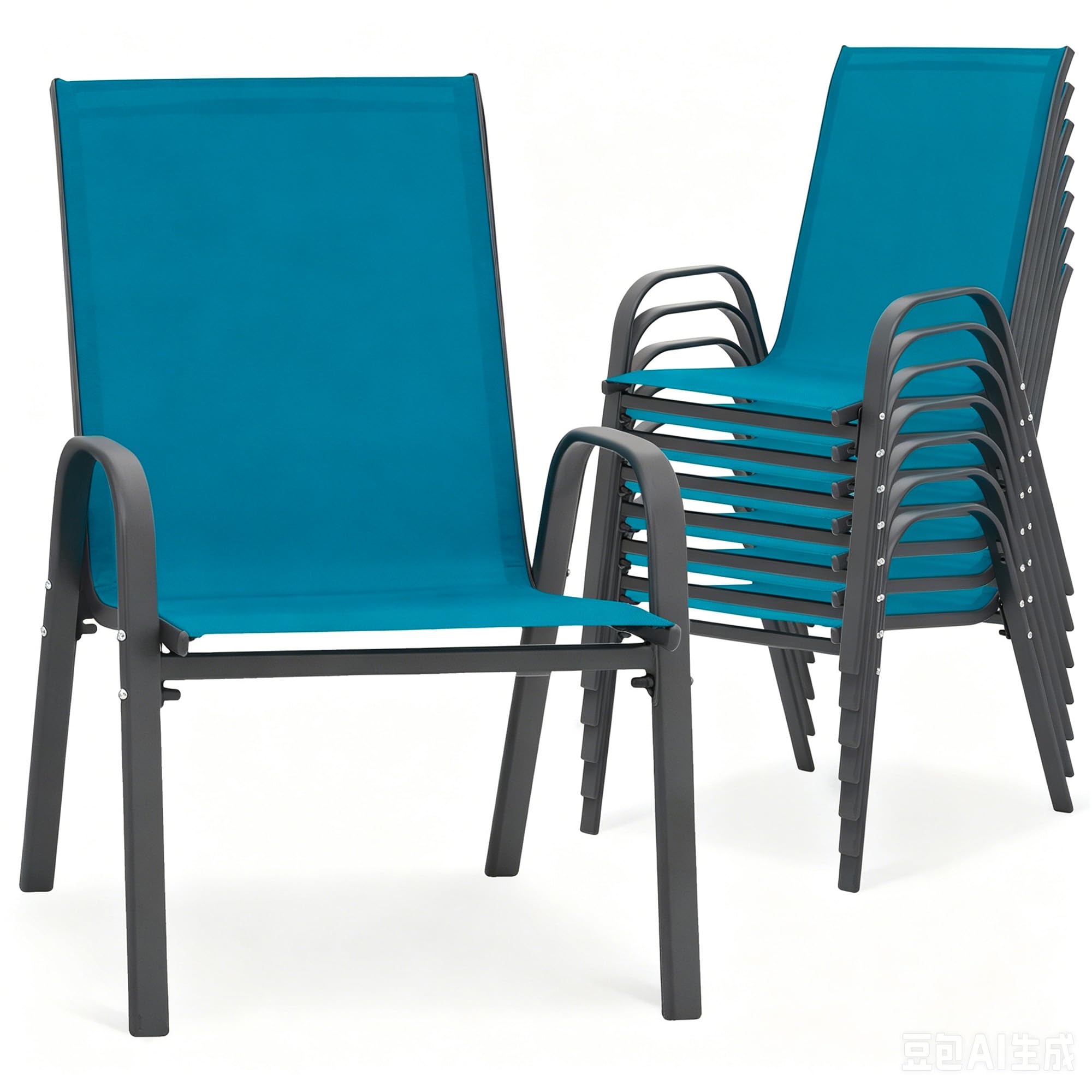 24.4" Wide Outdoor Stackable Chairs Set of 4, Stacking Patio Chairs with Textilene Fabric, Outside Furniture for Garden Backyard Balconie Poolside Deck, Brown