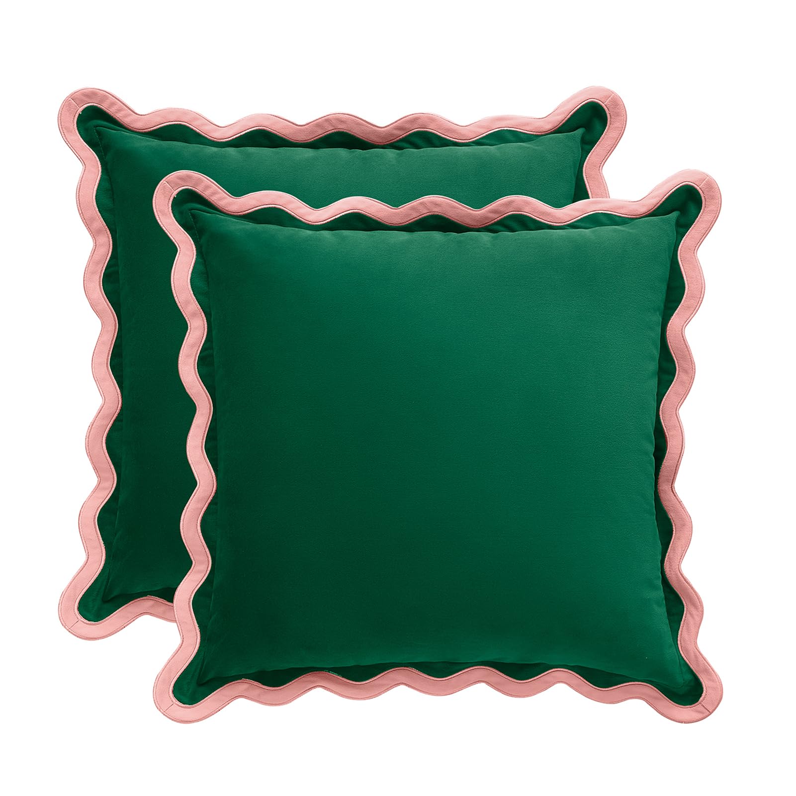 MONDAY MOOSE Decorative Throw Pillow Covers Cushion Cases, Set of 2 Soft Velvet Scalloped Wavy Edge Designs, Pillow Inserts Not Included (22x22 inch, Light Green/Light Blue)