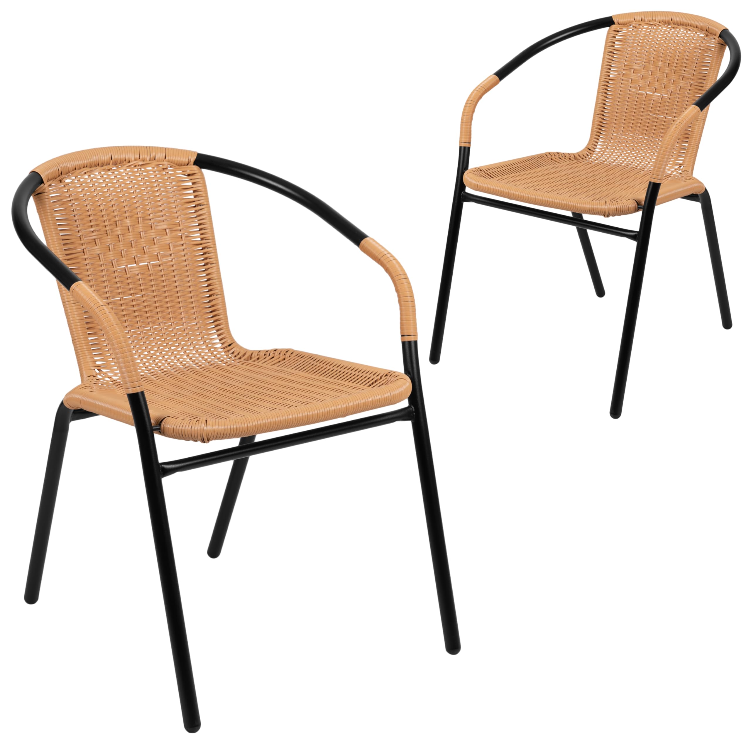Flash Furniture Lila Modern Rattan Indoor/Outdoor Stackable Dining Chairs, Stacking Rattan Bistro Chairs for Patio or Restaurant, Set of 4, Black