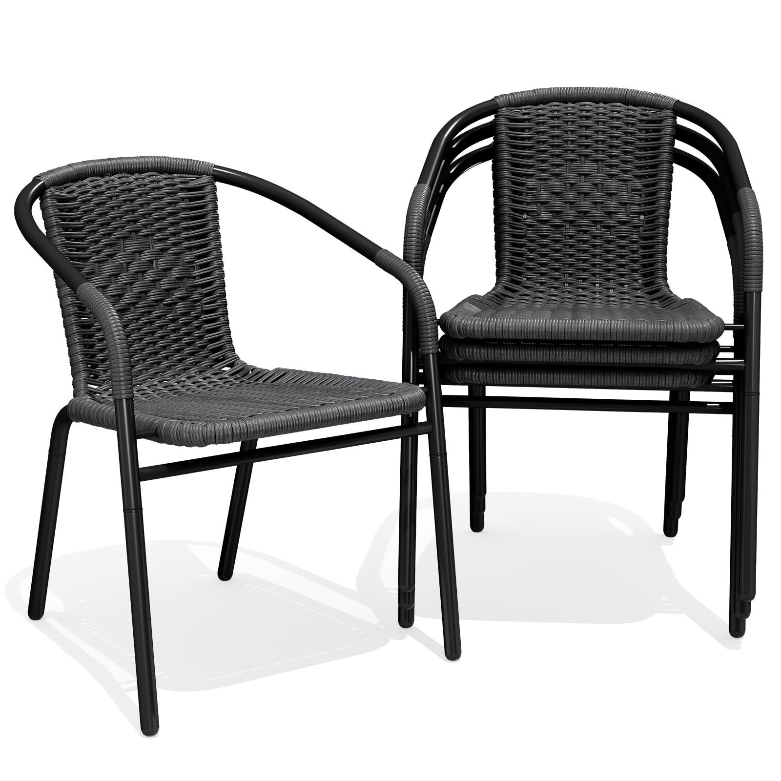JEAREY Outdoor Patio Rattan Dining Chairs Set of 4, All Weather Stackable Dining Chairs for Lawn, Restaurant, Garden, Brown