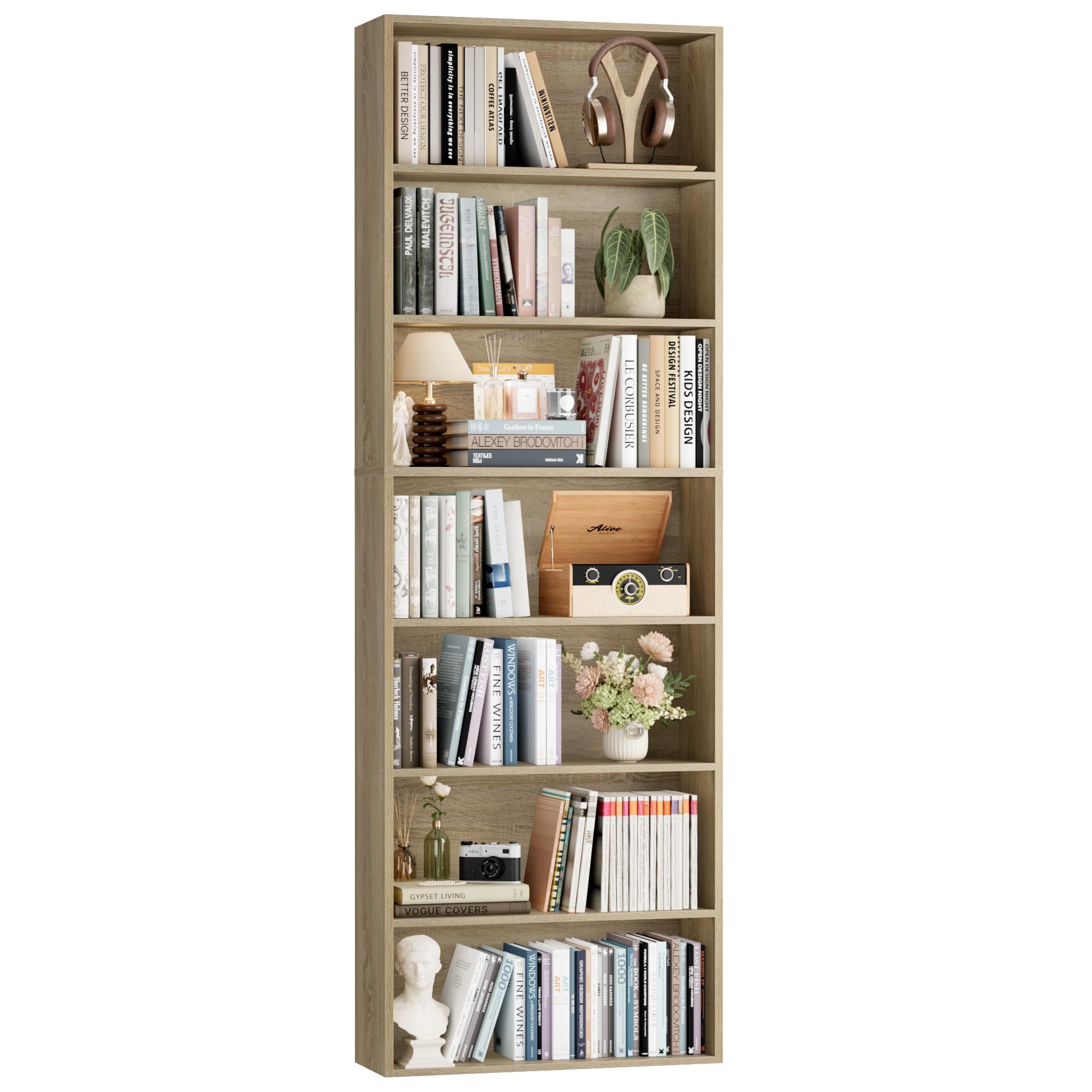 FACBOTALL 82" Tall Bookshelf, 7-Tier Open Shelves Bookcase, Freestanding Display Storage Shelves, Tall Bookcase Home Decor Furniture for Home Office, Living Room, Bedroom, Green
