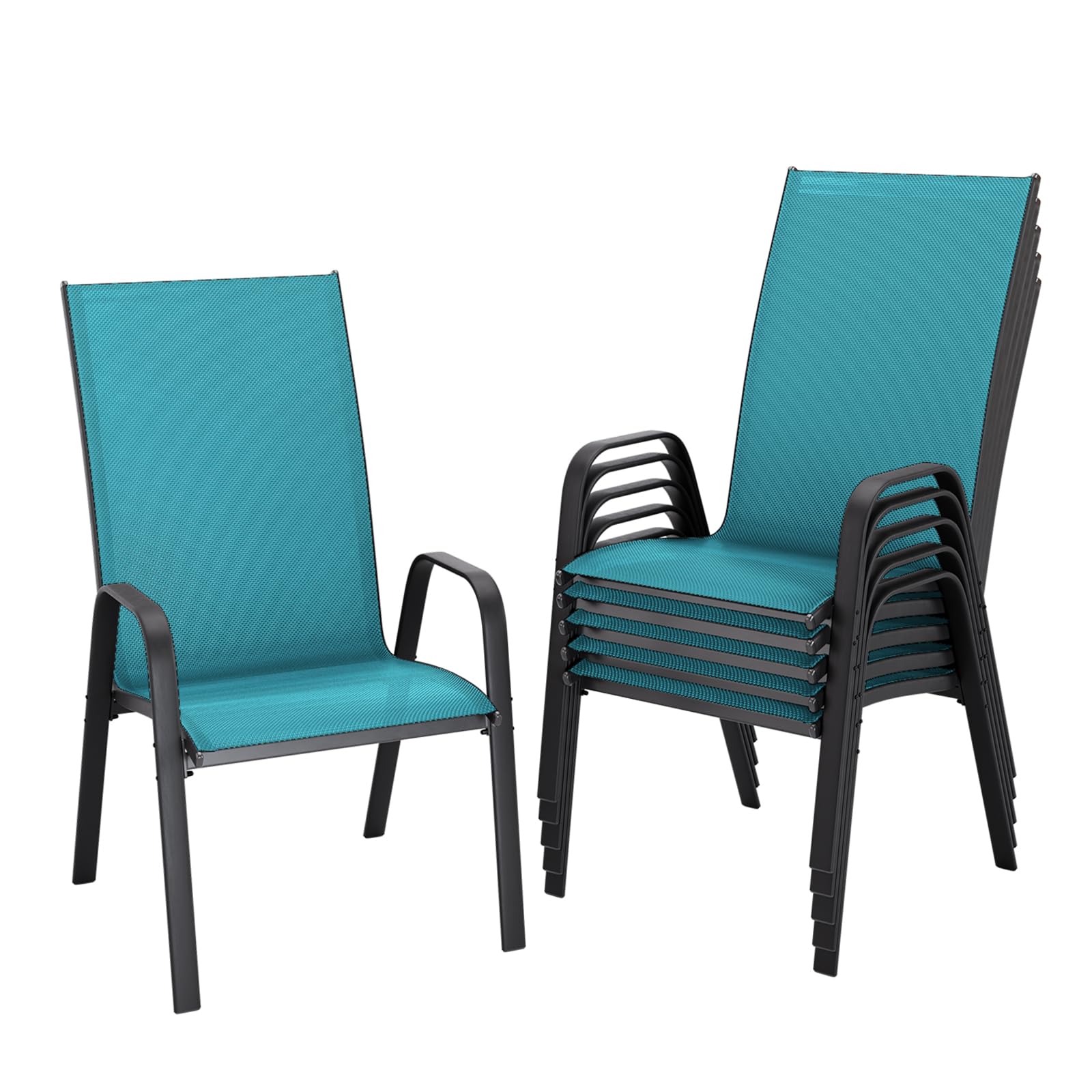 JEAREY Patio Dining Chairs Set of 4, Outdoor Stackable Dining Furniture Set, All Weather Dining Set for Lawn, Garden, Backyard, Poolside, Deep Gray