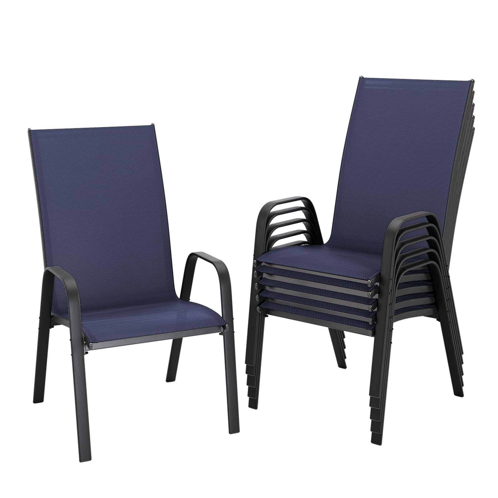 JEAREY Patio Dining Chairs Set of 4, Outdoor Stackable Dining Furniture Set, All Weather Dining Set for Lawn, Garden, Backyard, Poolside, Deep Gray