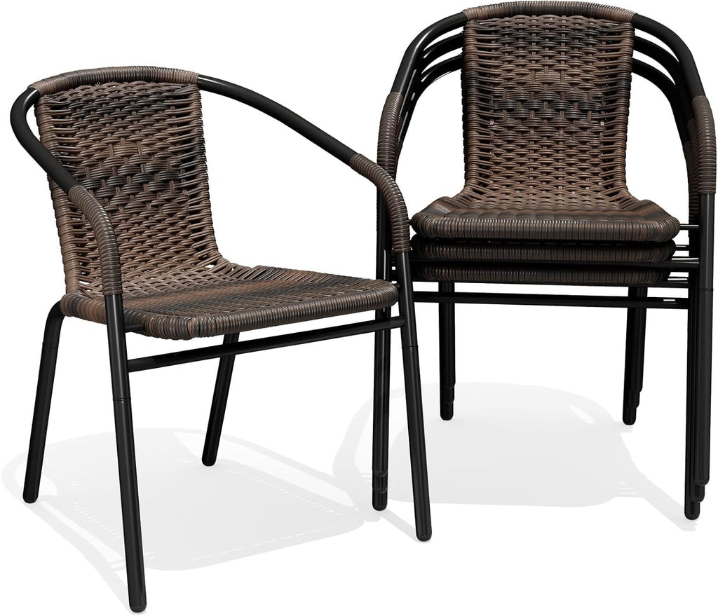 JEAREY Outdoor Patio Rattan Dining Chairs Set of 4, All Weather Stackable Dining Chairs for Lawn, Restaurant, Garden, Brown