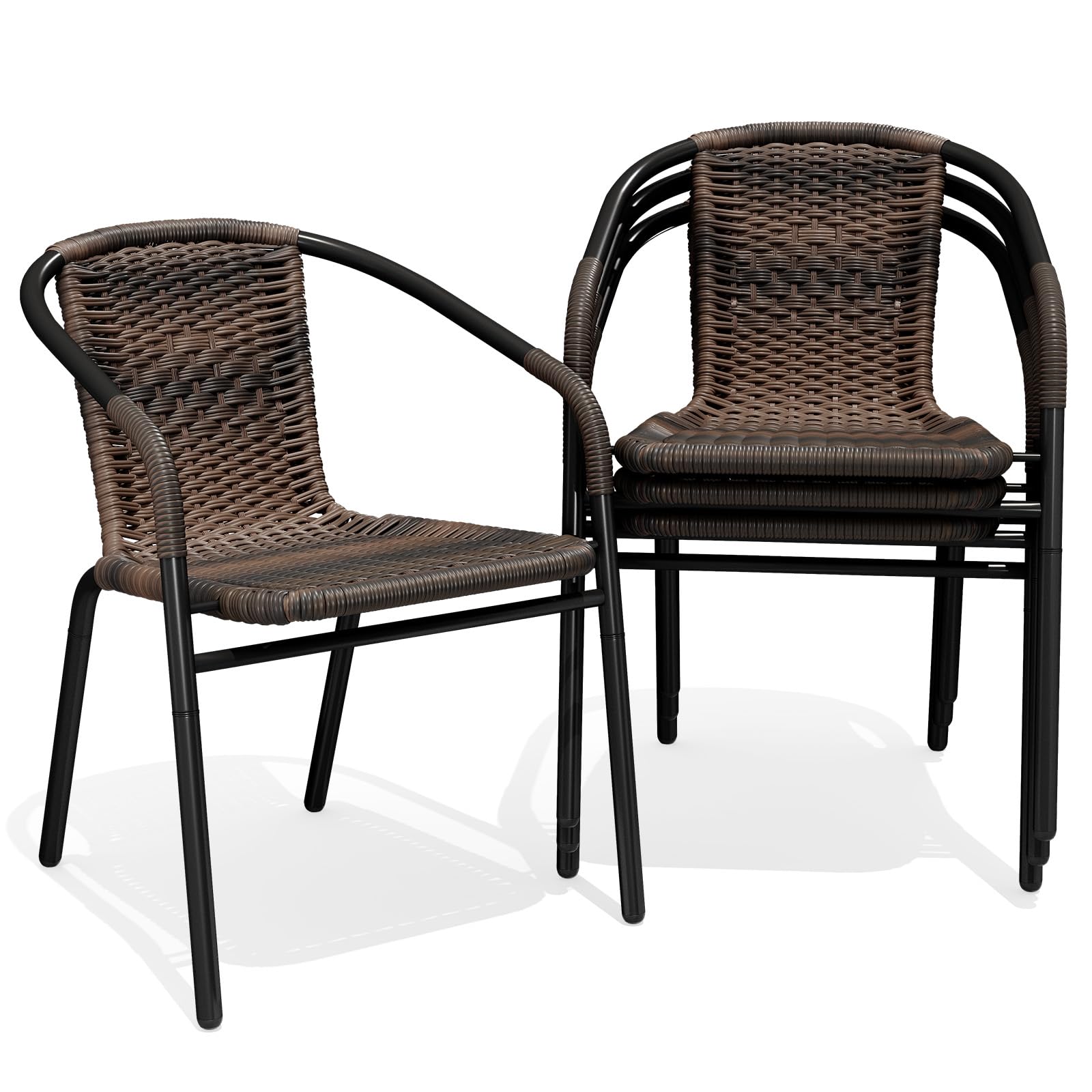 JEAREY Outdoor Patio Rattan Dining Chairs Set of 4, All Weather Stackable Dining Chairs for Lawn, Restaurant, Garden, Brown