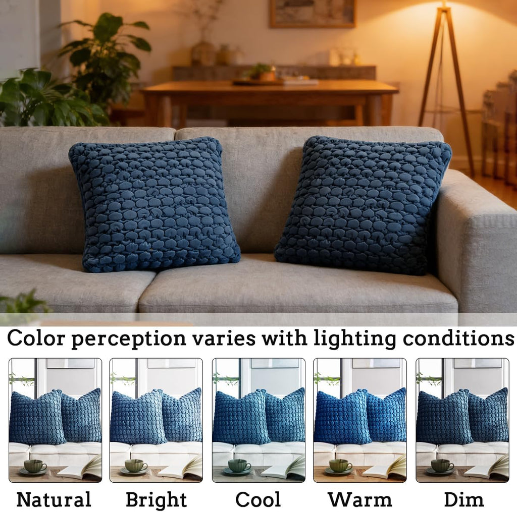 Pillow Covers 24x24 Set of 2 Velvet Euro Shams Decorative Farmhouse Pillowcases Boho Square Cushion Covers Soft Bubble Texture for Couch Sofa Bed Bedroom Car Living Room,Blue