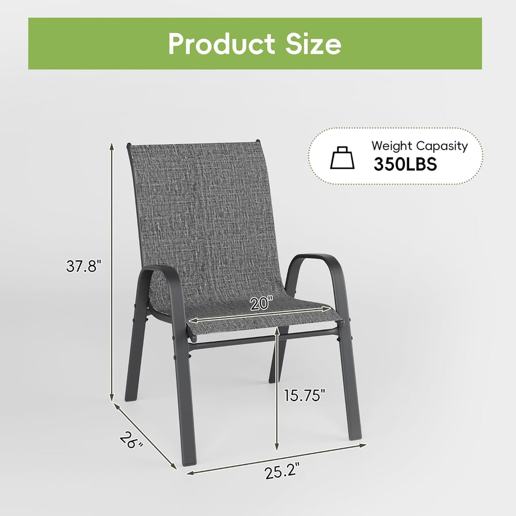 Patio Chairs, Stackable Outdoor Dining Chairs for All Weather, Metal Modern Outside Furniture Chair for Pool Side, Garden, Backyard Deck, Set of 4, Dark Grey