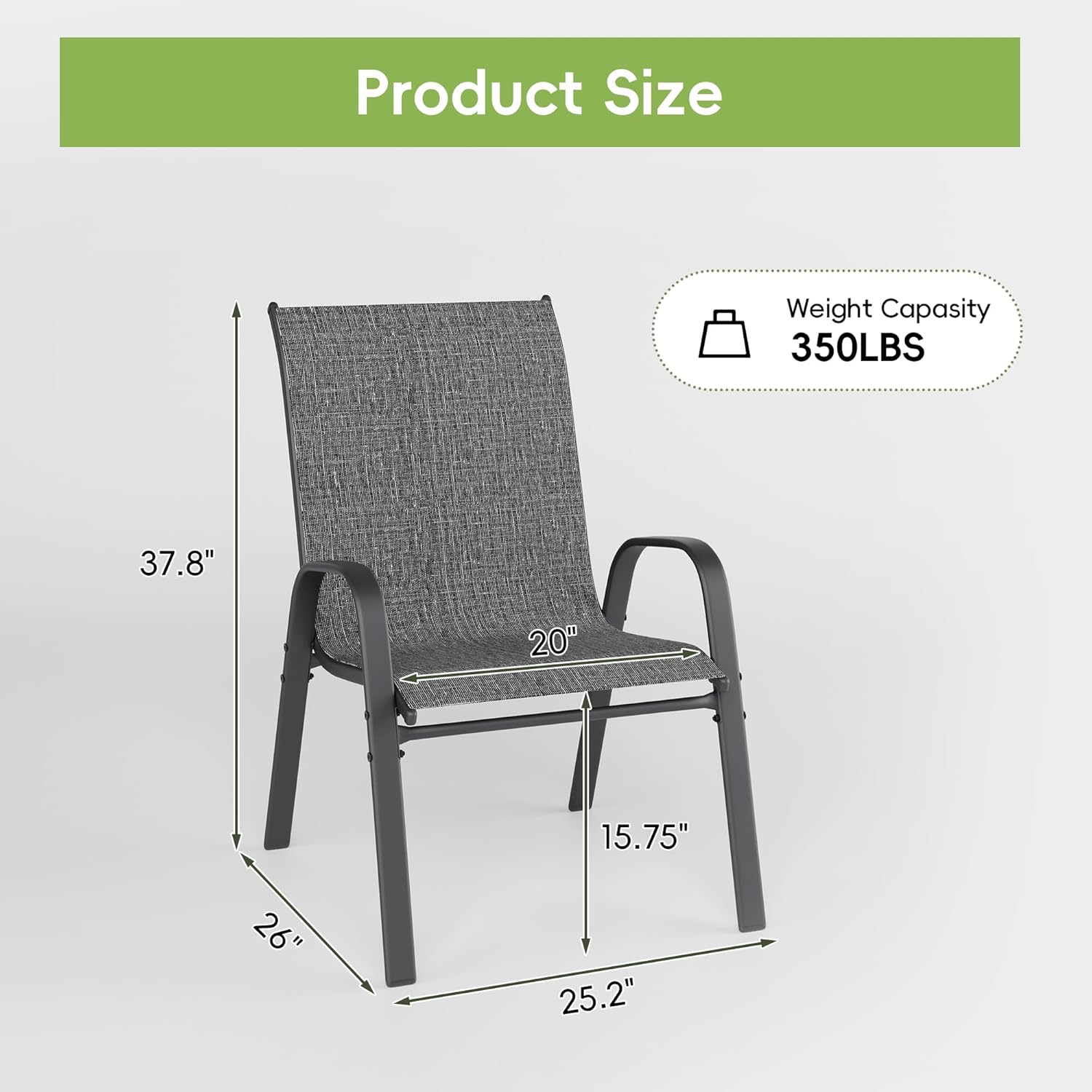Patio Chairs, Stackable Outdoor Dining Chairs for All Weather, Metal Modern Outside Furniture Chair for Pool Side, Garden, Backyard Deck, Set of 4, Dark Grey