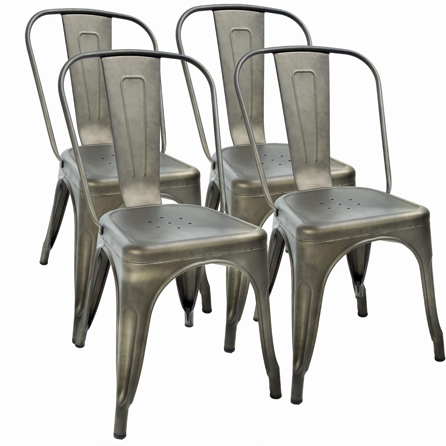 FDW | Metal Dining Chairs | Set of 4 | Black | Stackable Tolix Side Chairs with Backrest | Scratch-Resistant | Non-Slip Feet | Indoor/Outdoor Use | 330 lbs Capacity | for Kitchen & Restaurant