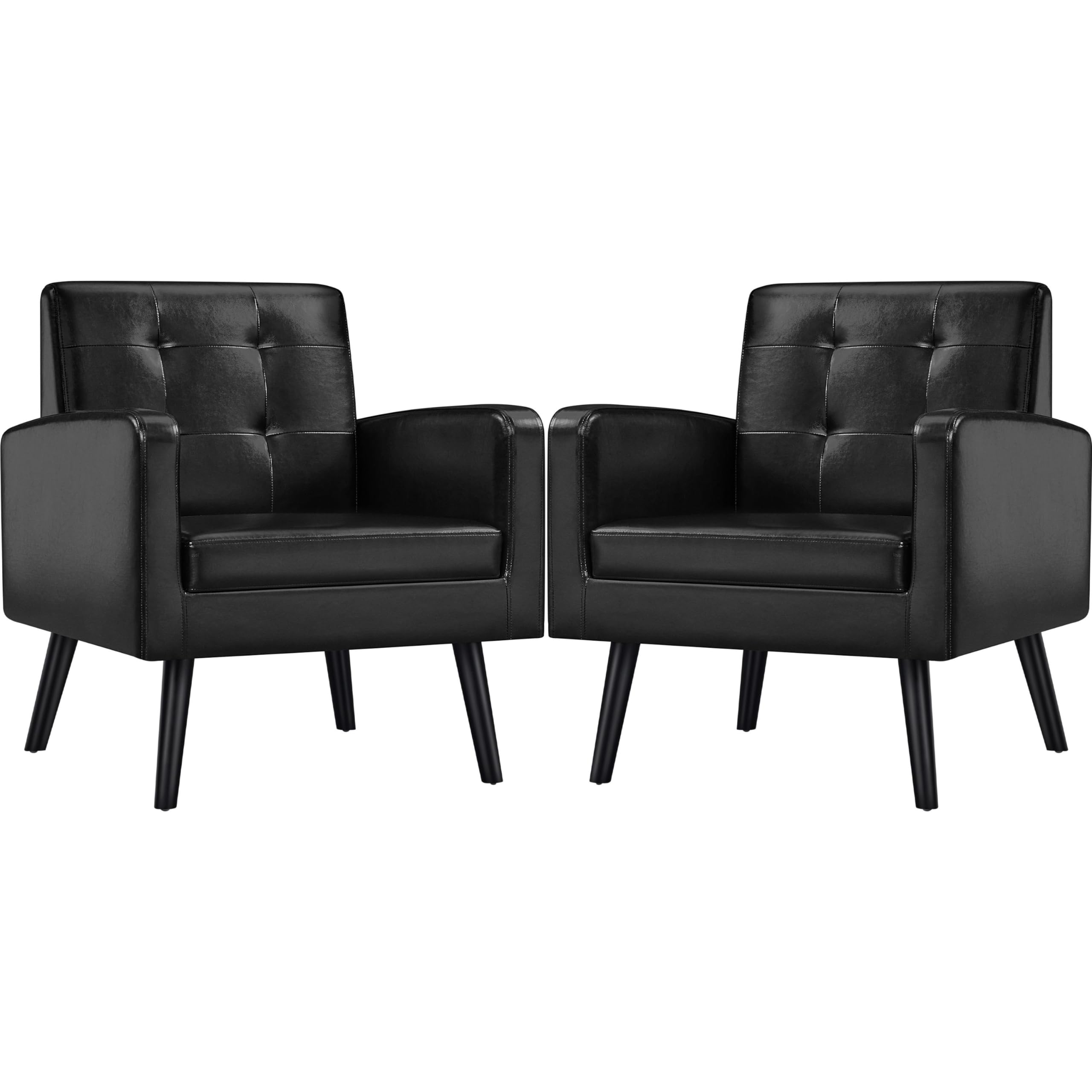 Yaheetech Mid-Century Accent Chairs, Modern Upholstered Living Room Chair, Cozy Armchair Button Tufted Back and Wood Legs for Bedroom/Office/Cafe, Navy Blue