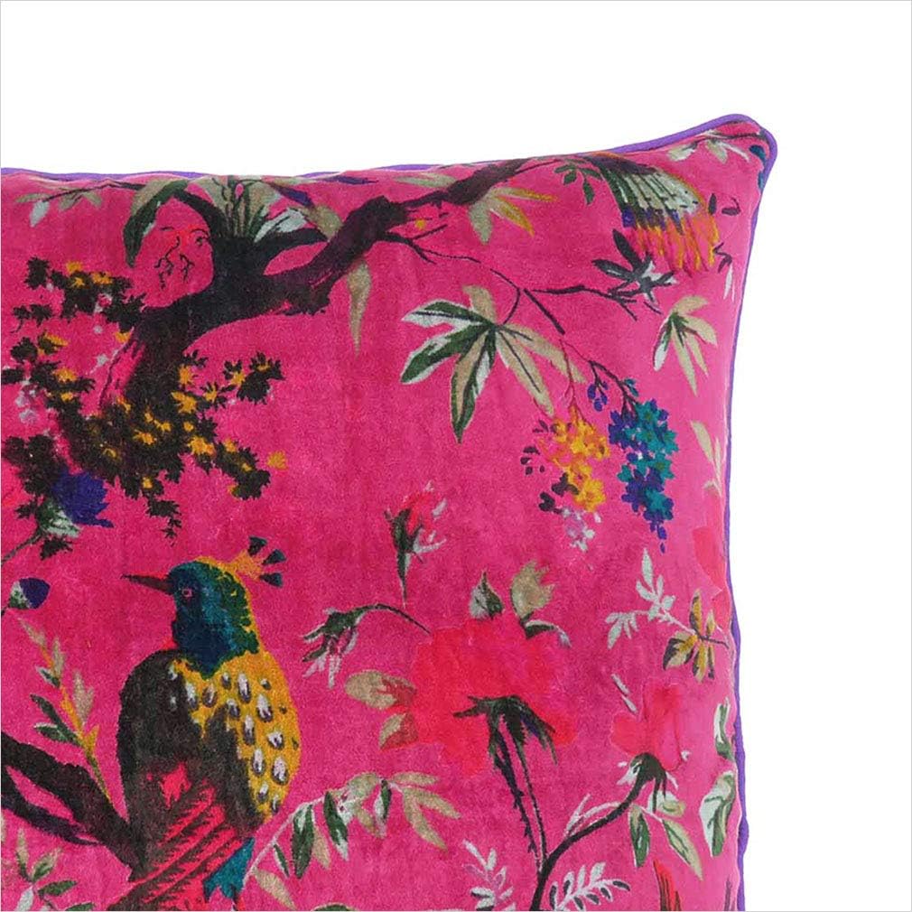 24x24 inch Burgundy Red Velvet Floral Flower Bird Throw Pillow Sofa Cushion Cover Case Couch Bohemian Accent Colorful Boho Chic Indian Handmade Cover Only