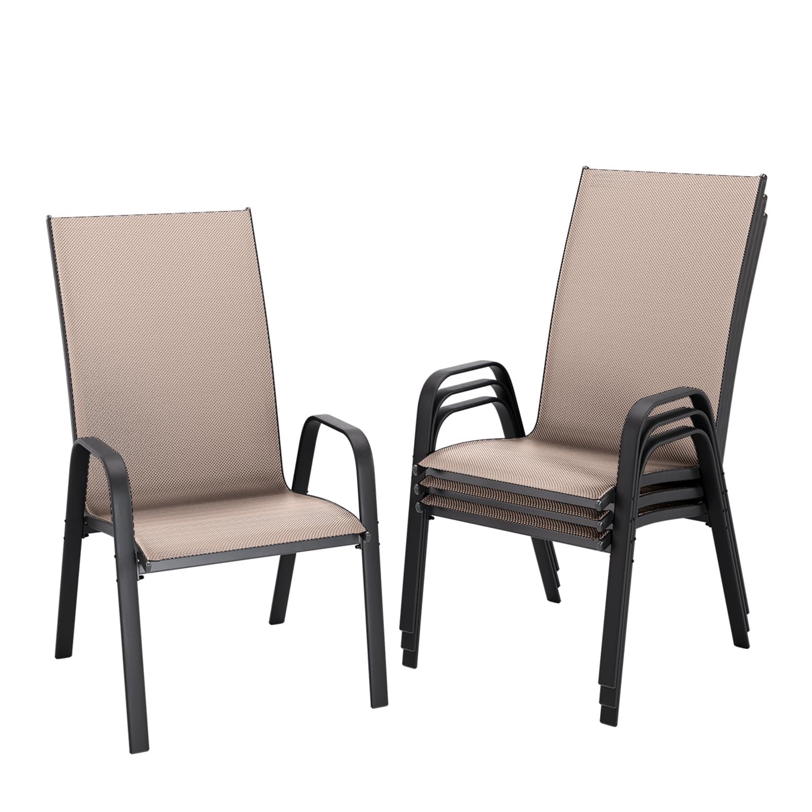 JEAREY Patio Dining Chairs Set of 4, Outdoor Stackable Dining Furniture Set, All Weather Dining Set for Lawn, Garden, Backyard, Poolside, Deep Gray
