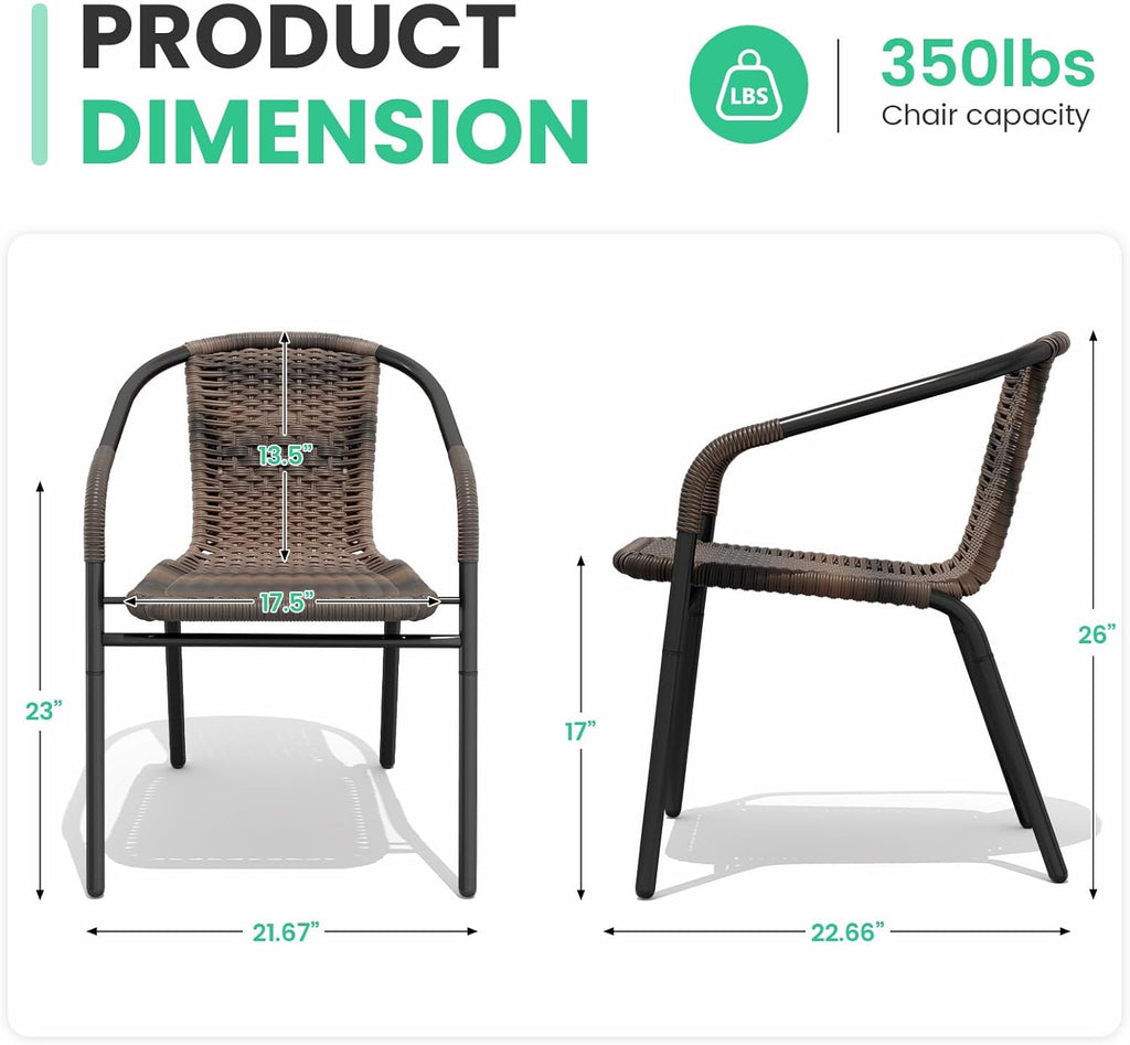 JEAREY Outdoor Patio Rattan Dining Chairs Set of 4, All Weather Stackable Dining Chairs for Lawn, Restaurant, Garden, Brown