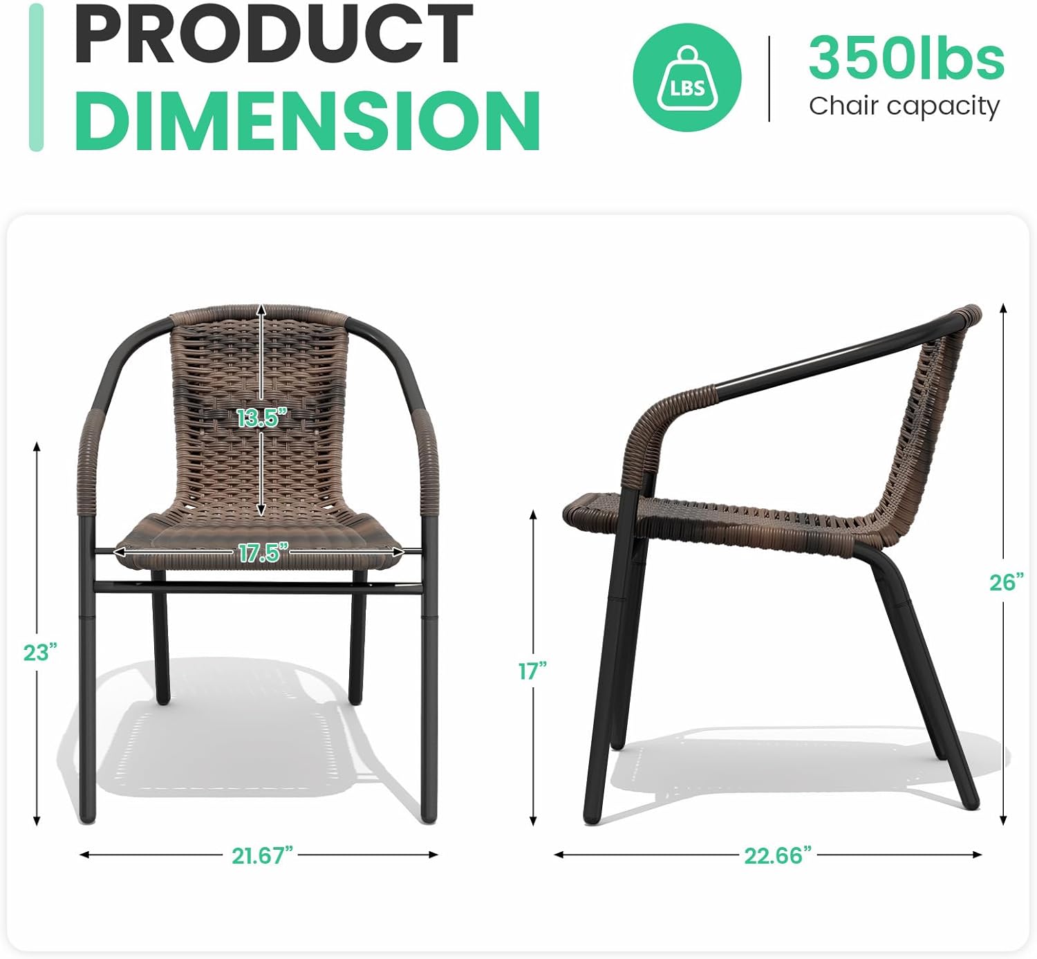 JEAREY Outdoor Patio Rattan Dining Chairs Set of 4, All Weather Stackable Dining Chairs for Lawn, Restaurant, Garden, Brown
