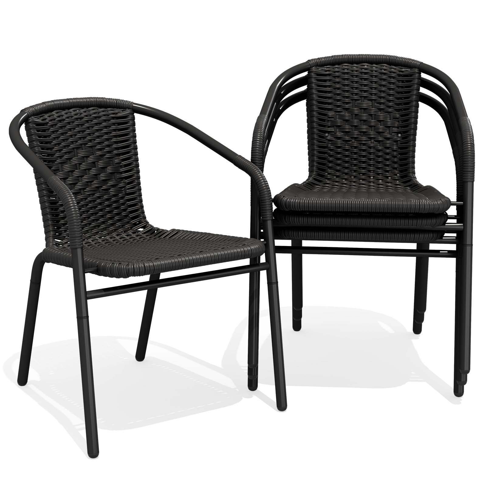 JEAREY Outdoor Patio Rattan Dining Chairs Set of 4, All Weather Stackable Dining Chairs for Lawn, Restaurant, Garden, Brown