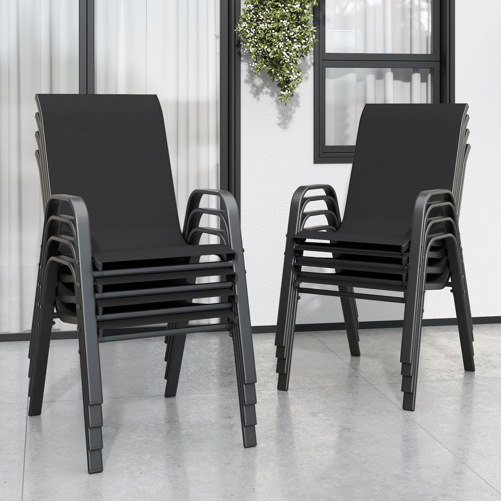 Patio Chairs Set of 6, Stackable Outdoor Dining Chairs for All Weather Textilene Fabric & Metal Frame, Outdoor Chairs Set for Backyard Deck Garden
