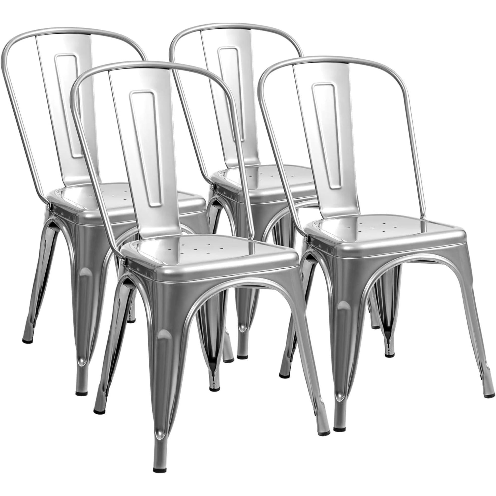 Furmax Metal Dining Chair Indoor Outdoor Use Stackable Classic Trattoria Chair Chic Dining Bistro Cafe Side Metal Chairs Set of 4 (Gun)