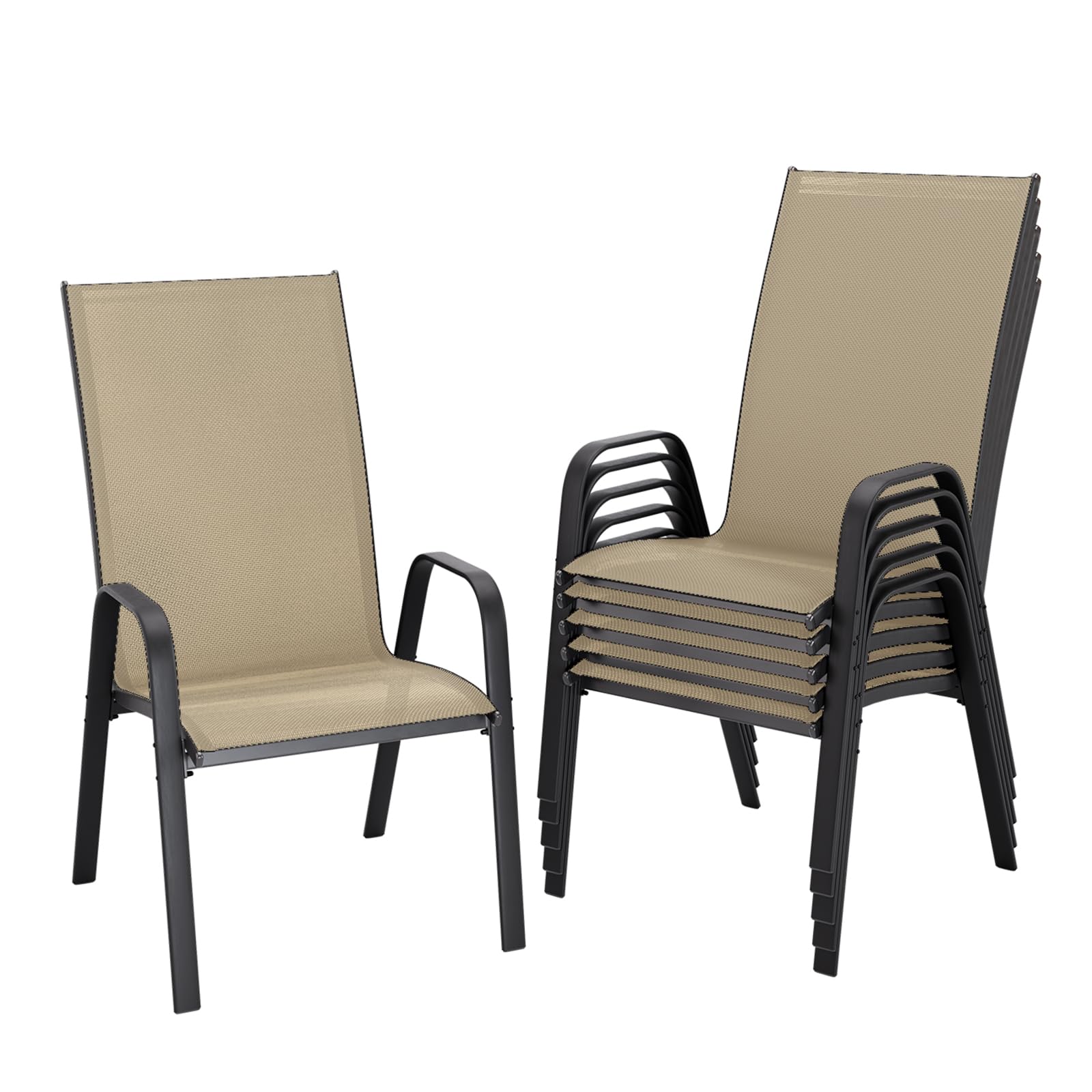 JEAREY Patio Dining Chairs Set of 4, Outdoor Stackable Dining Furniture Set, All Weather Dining Set for Lawn, Garden, Backyard, Poolside, Deep Gray