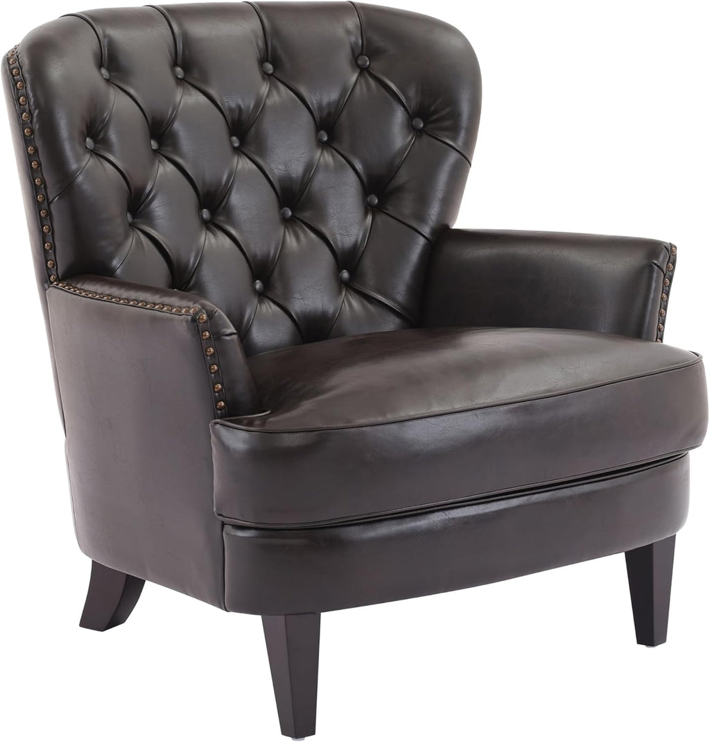 Christopher Knight Home Tafton Tufted Leather Club Chair, Brown 35D x 33.5W x 34.5H in