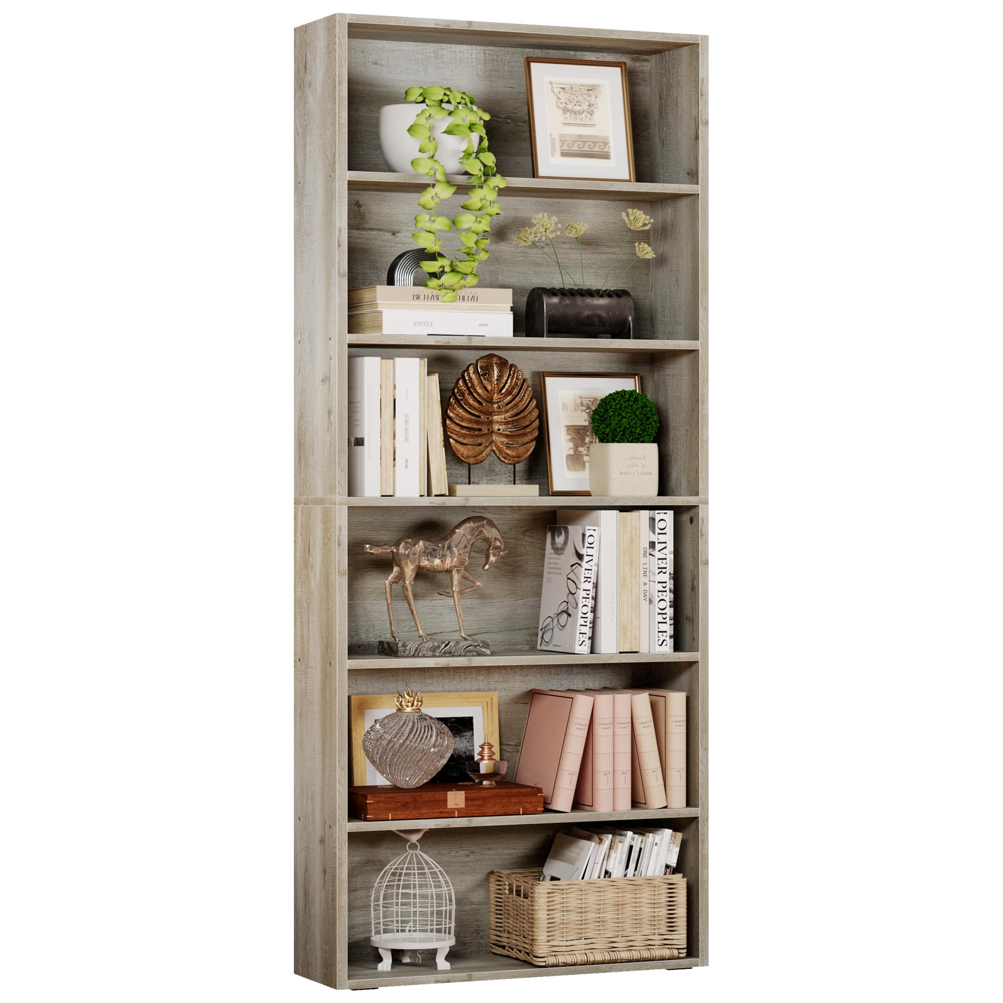 IRONCK Industrial Bookshelves and Bookcases Floor Standing 6 Shelf Display Storage Shelves 70 in Tall Bookcase Home Decor Furniture for Home Office, Living Room, Bed Room, Vintage Brown