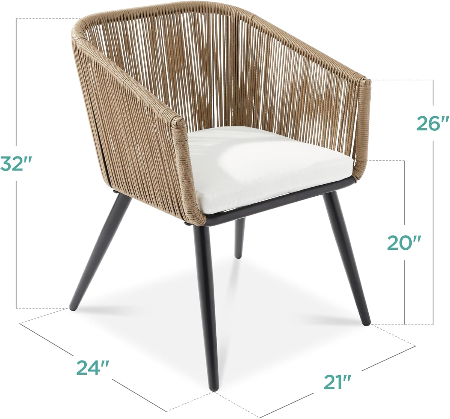 Best Choice Products Set of 2 Patio Dining Chairs, Outdoor Seating for Backyard, Poolside, Balcony w/Woven Wicker Design, 250lb Weight Capacity - Natural/Ivory