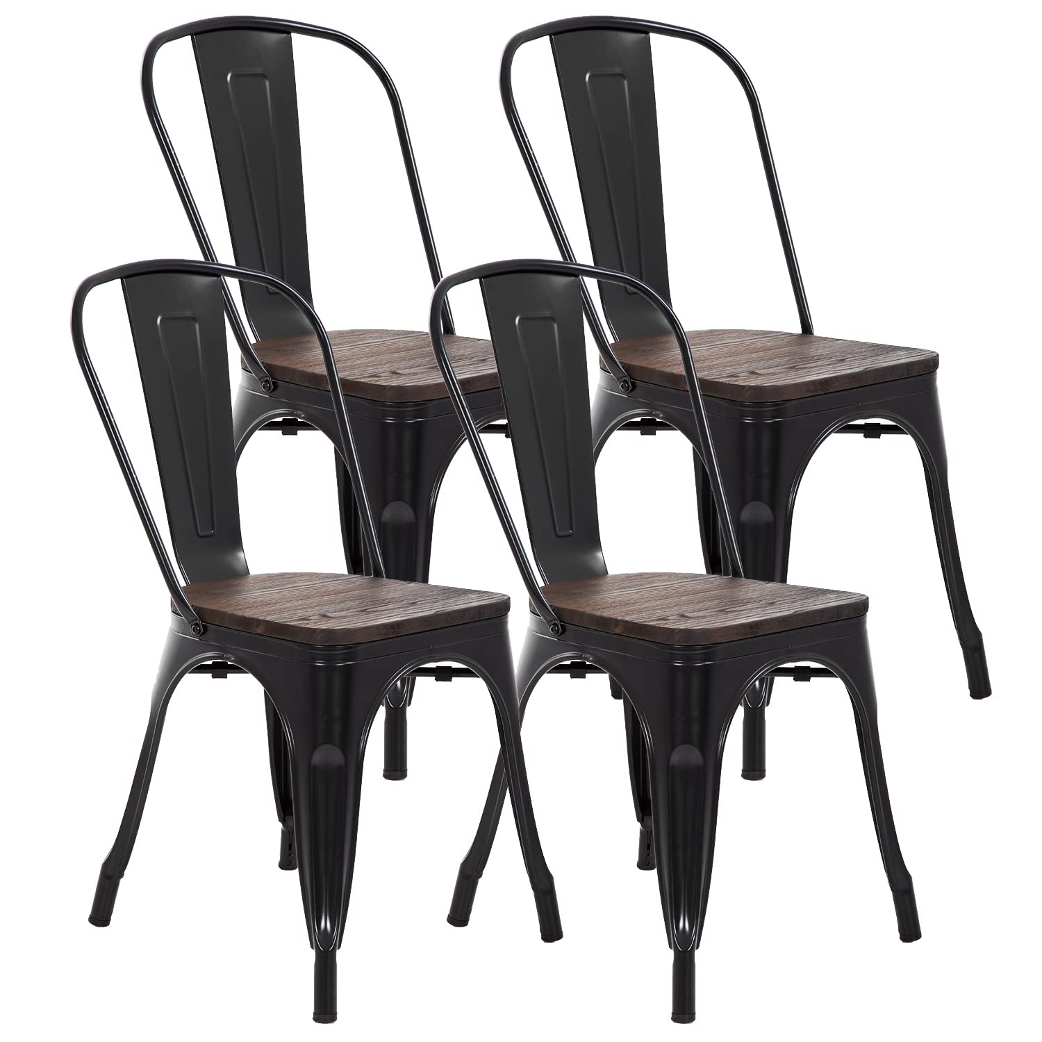 FDW | Metal Dining Chairs | Set of 4 | Black | Stackable Tolix Side Chairs with Backrest | Scratch-Resistant | Non-Slip Feet | Indoor/Outdoor Use | 330 lbs Capacity | for Kitchen & Restaurant
