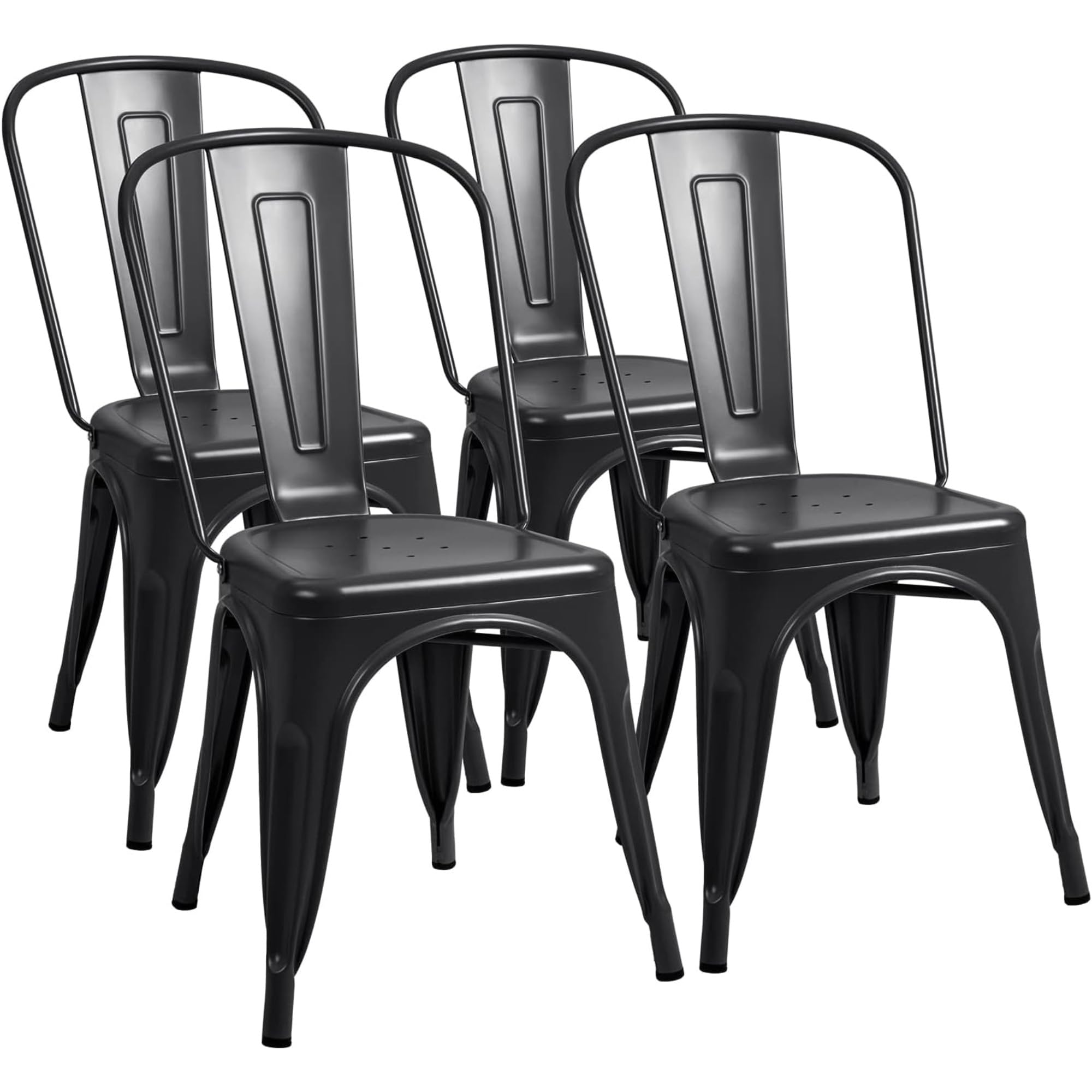 Furmax Metal Dining Chair Indoor Outdoor Use Stackable Classic Trattoria Chair Chic Dining Bistro Cafe Side Metal Chairs Set of 4 (Gun)