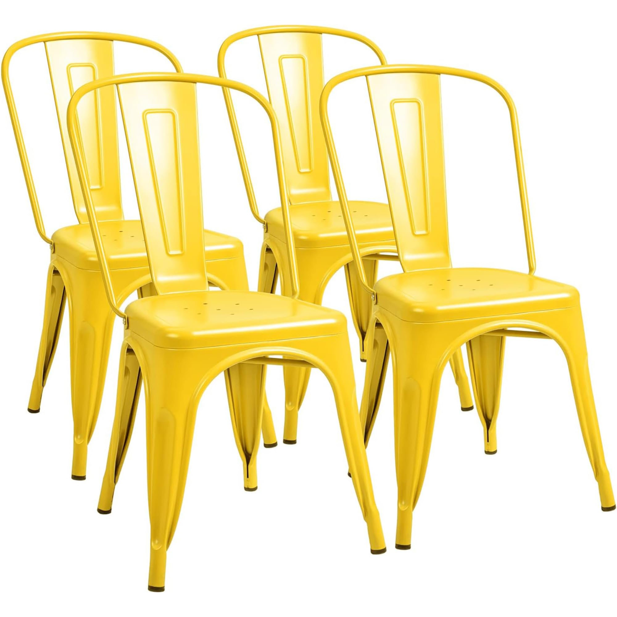 Furmax Metal Dining Chair Indoor Outdoor Use Stackable Classic Trattoria Chair Chic Dining Bistro Cafe Side Metal Chairs Set of 4 (Gun)