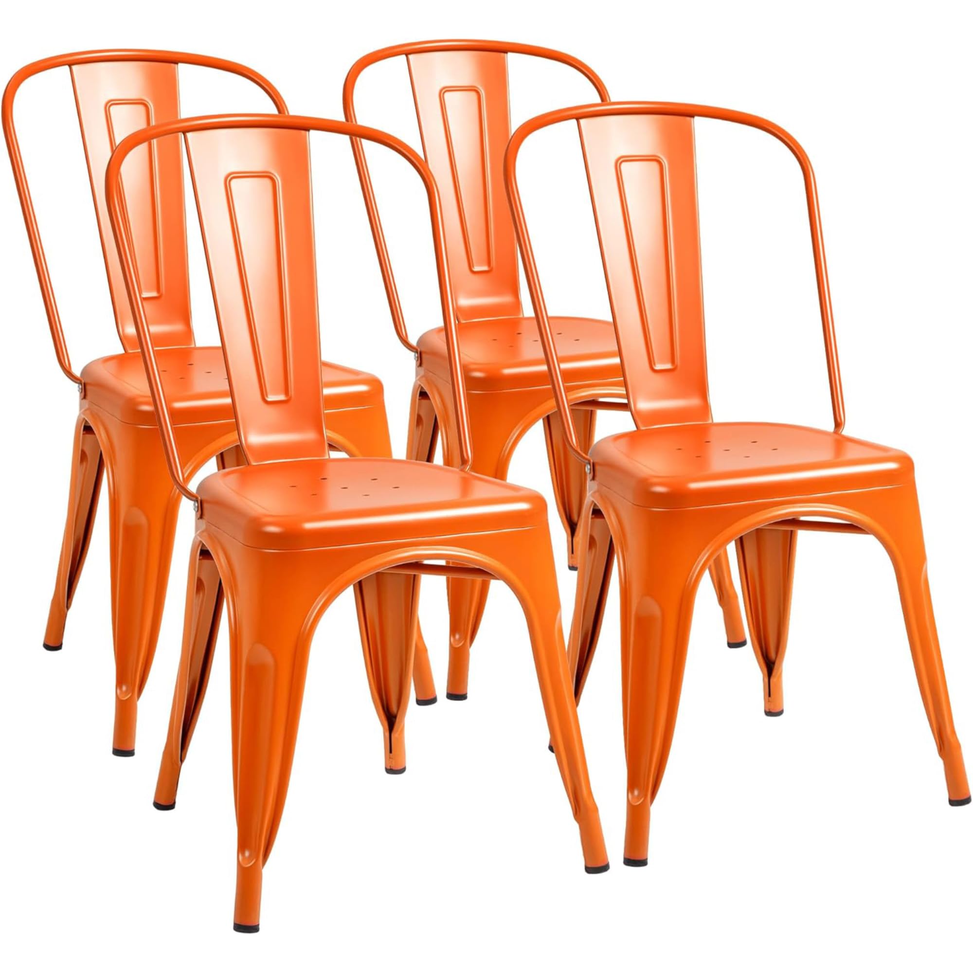 Furmax Metal Dining Chair Indoor Outdoor Use Stackable Classic Trattoria Chair Chic Dining Bistro Cafe Side Metal Chairs Set of 4 (Gun)