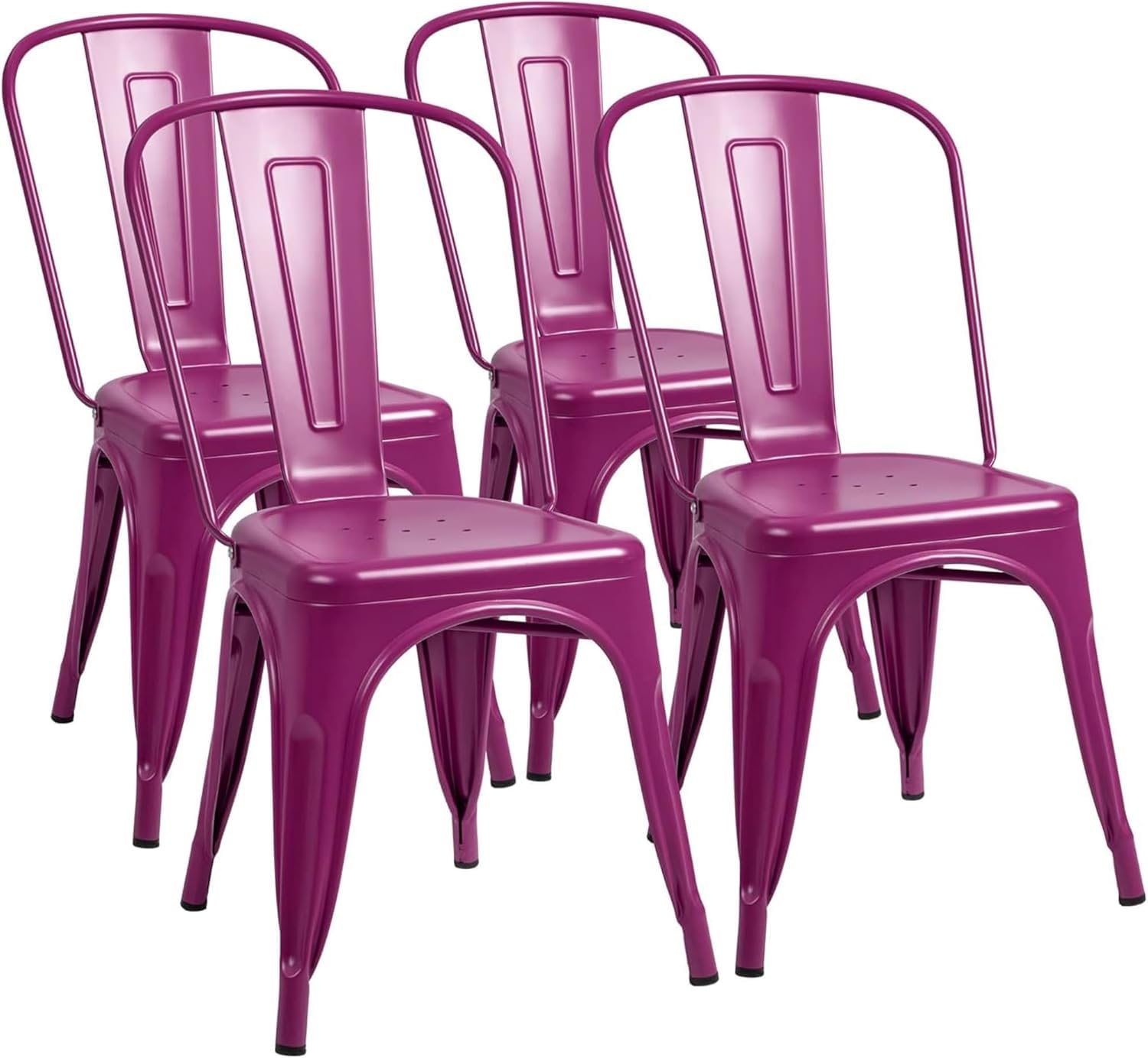 Furmax Metal Dining Chair Indoor Outdoor Use Stackable Classic Trattoria Chair Chic Dining Bistro Cafe Side Metal Chairs Set of 4 (Gun)