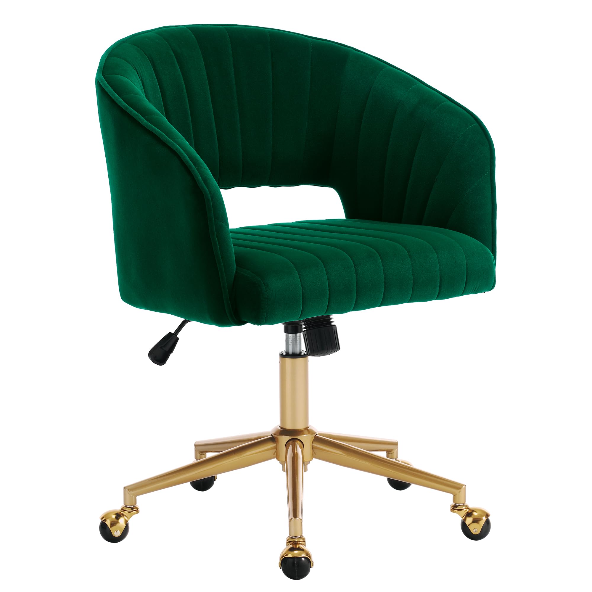 Home Office Chair Swivel Velvet Desk Chair Accent Armchair Upholstered Modern Tufted Chairs with Gold Base for Girls Women Ergonomic Study Seat Computer Task Stools for Living Room(Cream)