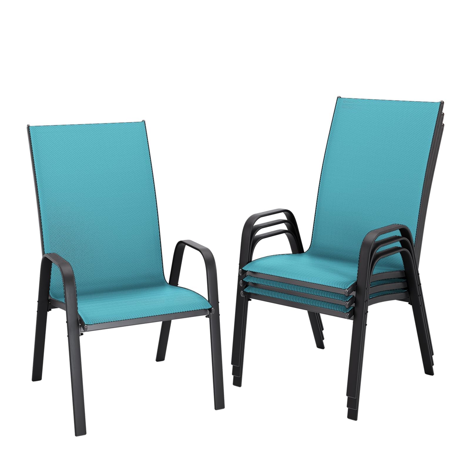 JEAREY Patio Dining Chairs Set of 4, Outdoor Stackable Dining Furniture Set, All Weather Dining Set for Lawn, Garden, Backyard, Poolside, Deep Gray