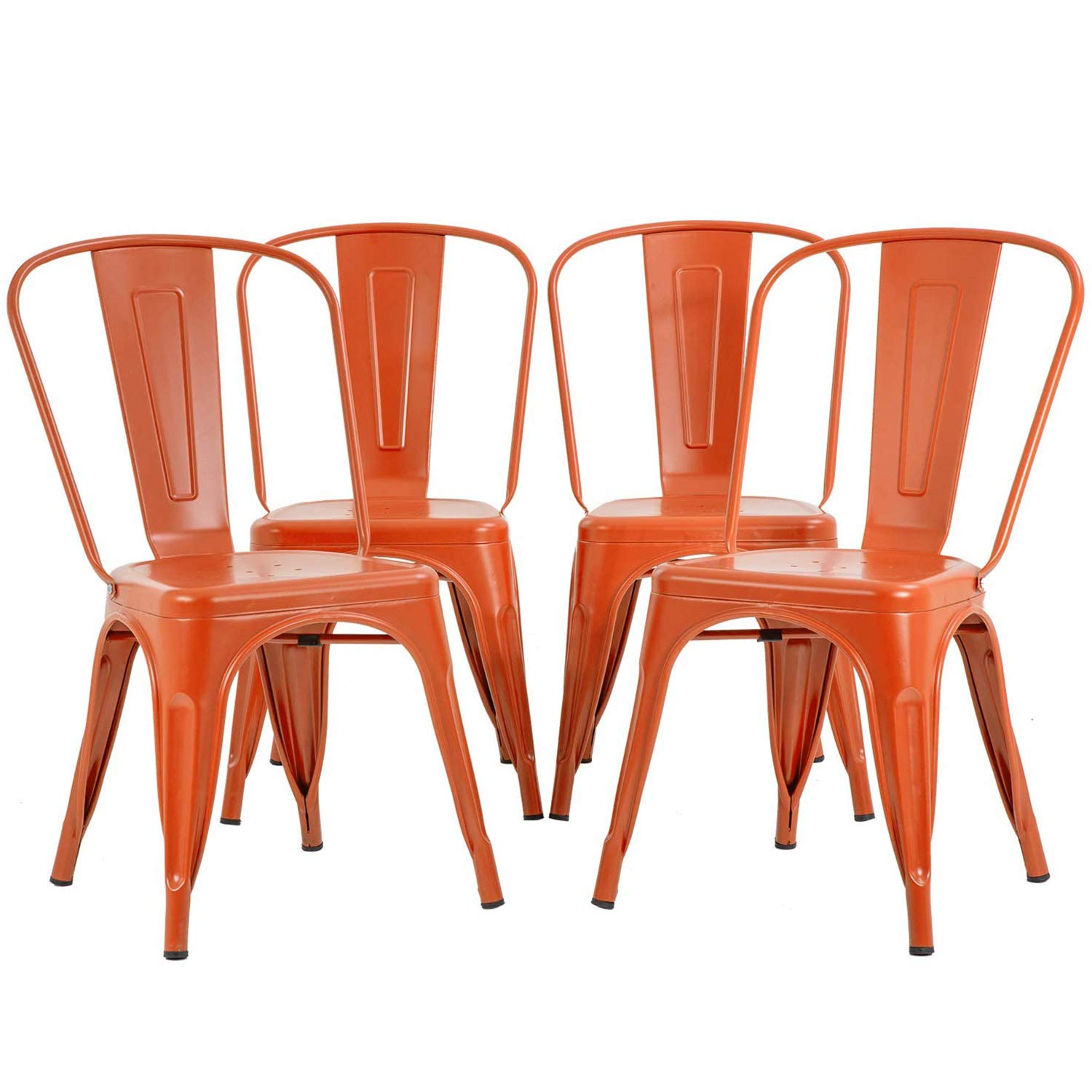 FDW | Metal Dining Chairs | Set of 4 | Black | Stackable Tolix Side Chairs with Backrest | Scratch-Resistant | Non-Slip Feet | Indoor/Outdoor Use | 330 lbs Capacity | for Kitchen & Restaurant