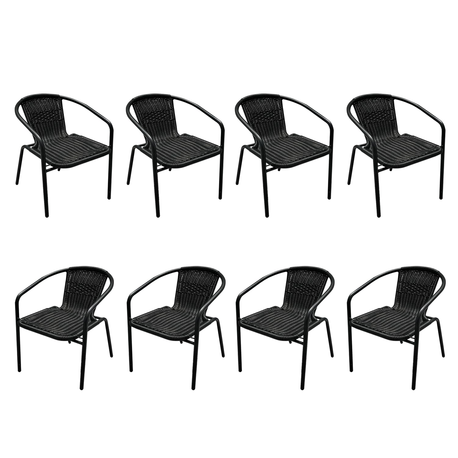 4 Pack Brown Stackable Outdoor Rattan Chairs, All-Weather Patio Seating for Balcony Porch Lawn, Small Patio Furniture Set for Front Porch Decor & Outdoor Spaces