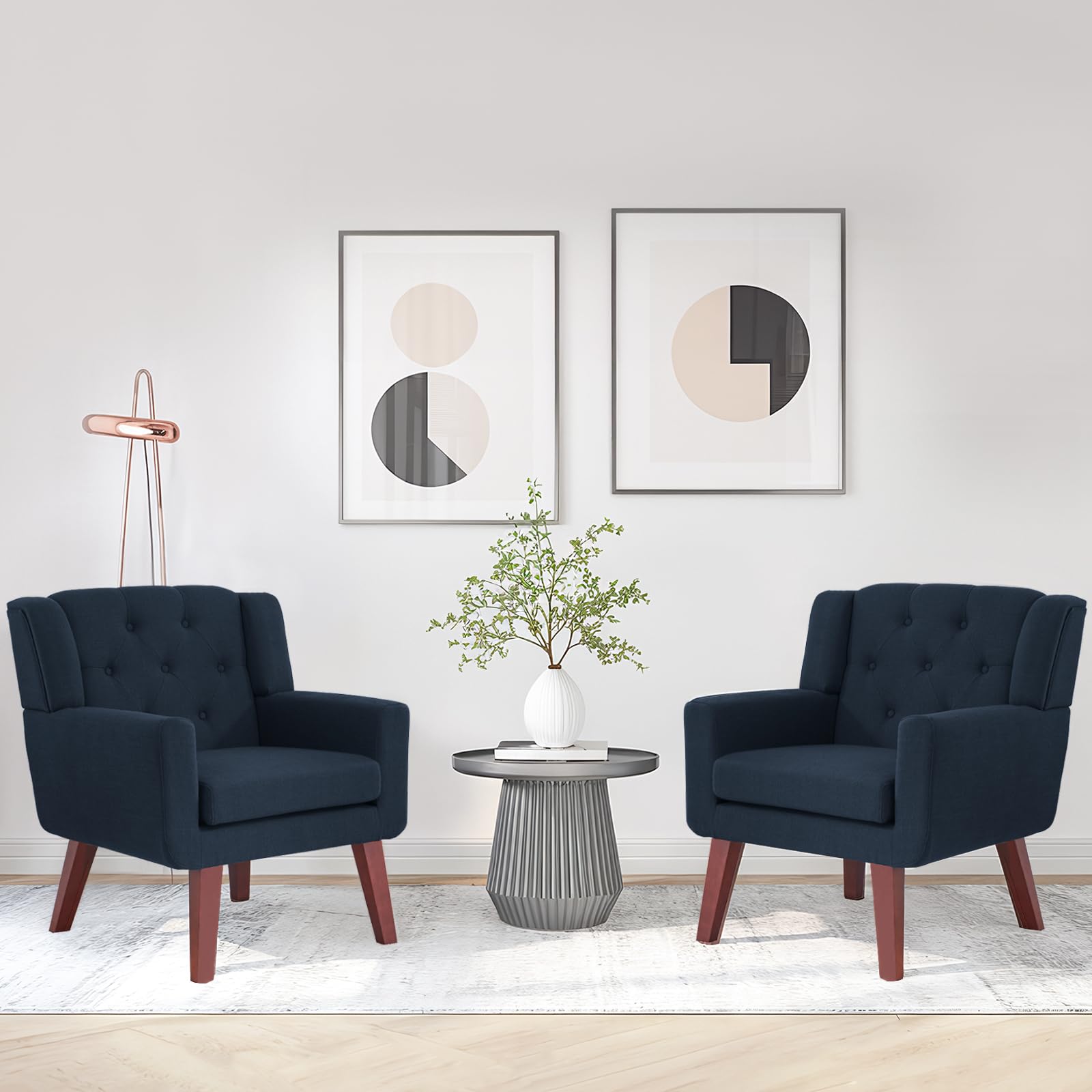 Living&Giving Accent Chair Button-Tufted Upholstered Living Room Chairs Comfy Reading Mid Century Modern with Linen Fabric Lounge Arm for Bedroom (Beige) 29.33D x 28.94W x 34.65H Inch