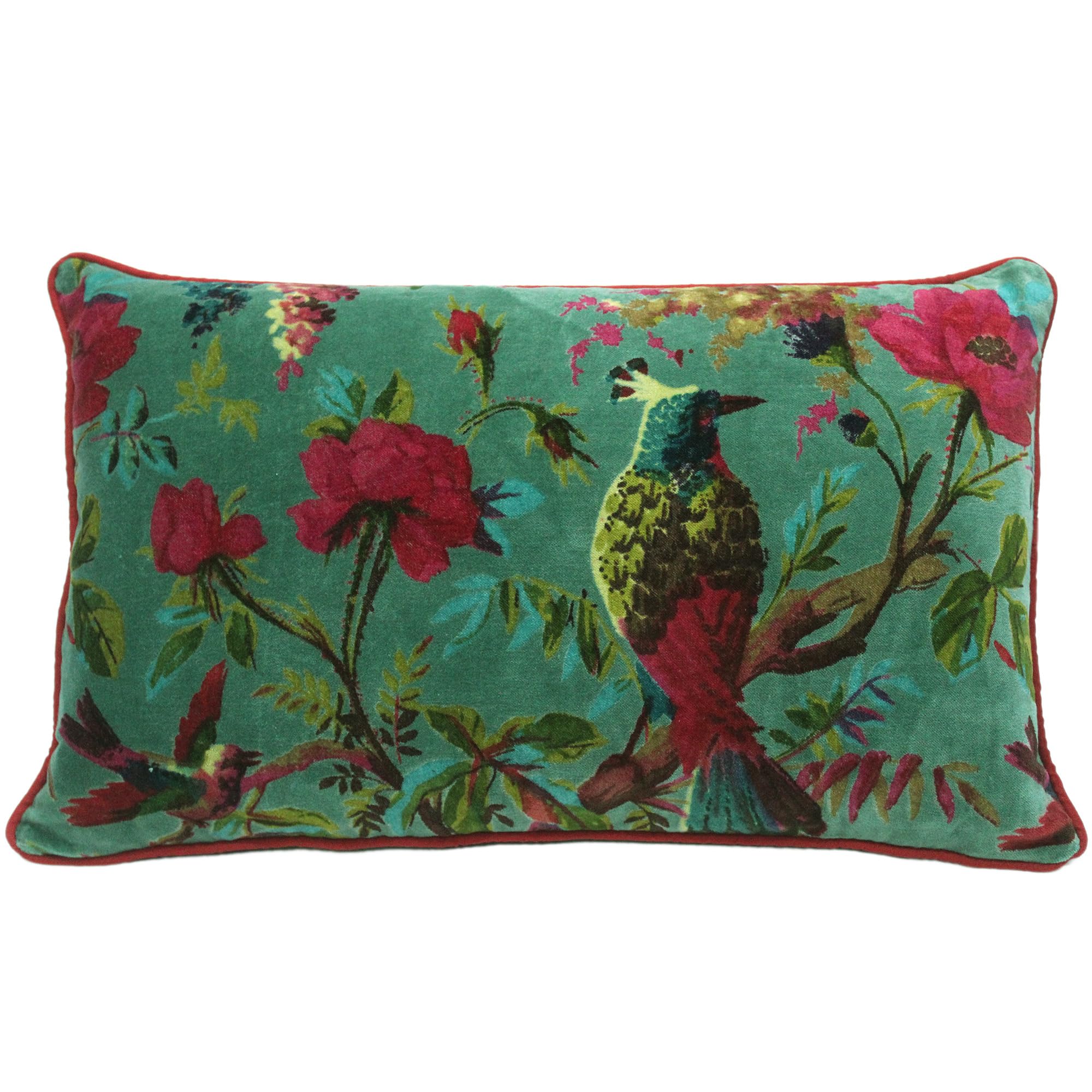 24x24 inch Burgundy Red Velvet Floral Flower Bird Throw Pillow Sofa Cushion Cover Case Couch Bohemian Accent Colorful Boho Chic Indian Handmade Cover Only