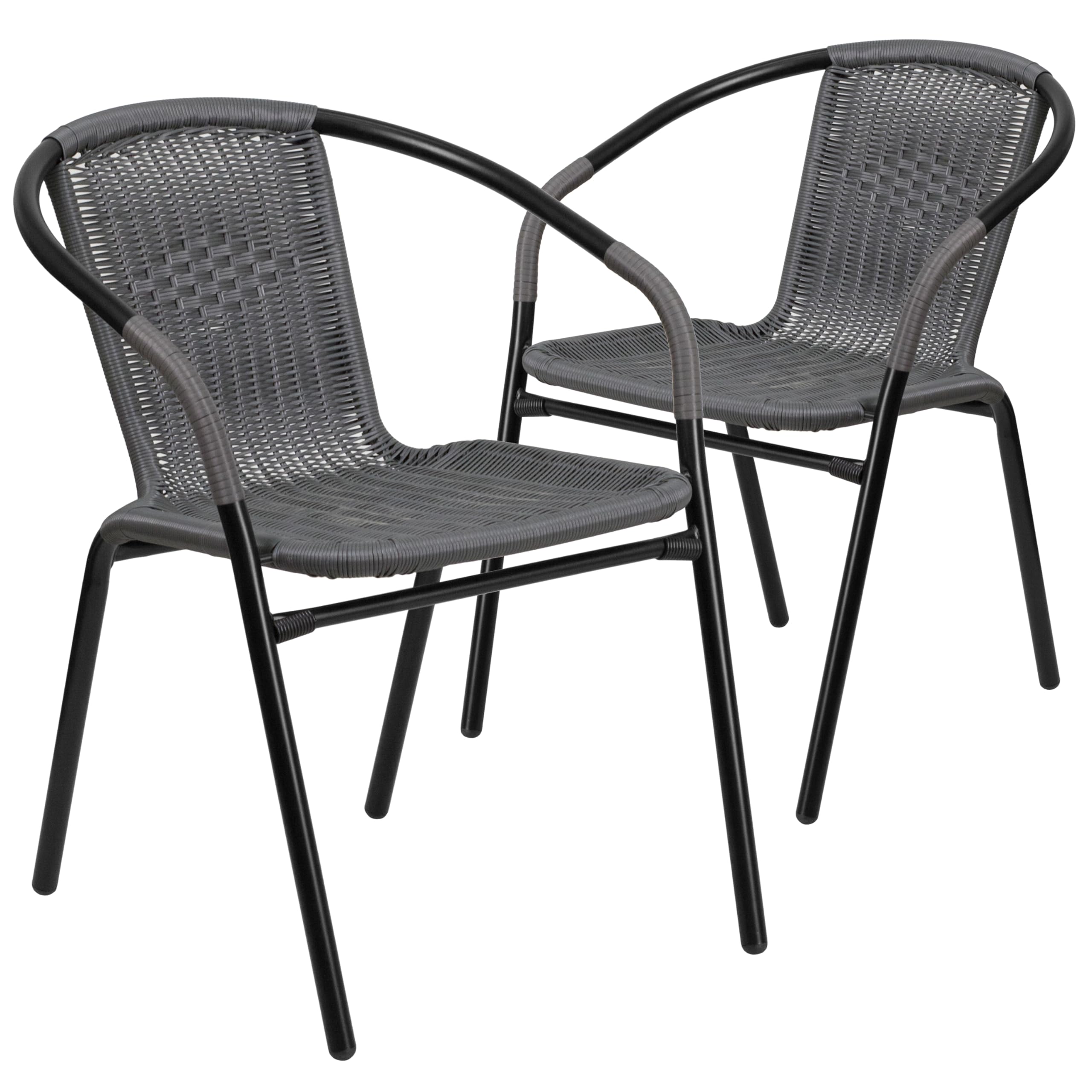 Flash Furniture Lila Modern Rattan Indoor/Outdoor Stackable Dining Chairs, Stacking Rattan Bistro Chairs for Patio or Restaurant, Set of 2, Brown