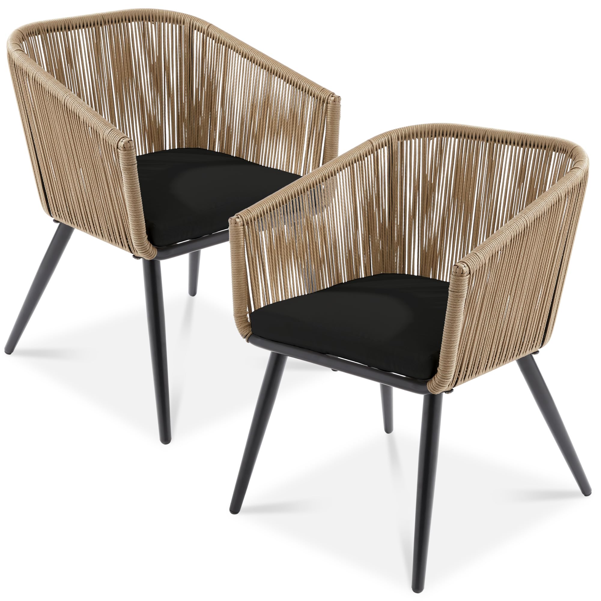 Best Choice Products Set of 2 Patio Dining Chairs, Outdoor Seating for Backyard, Poolside, Balcony w/Woven Wicker Design, 250lb Weight Capacity - Natural/Ivory